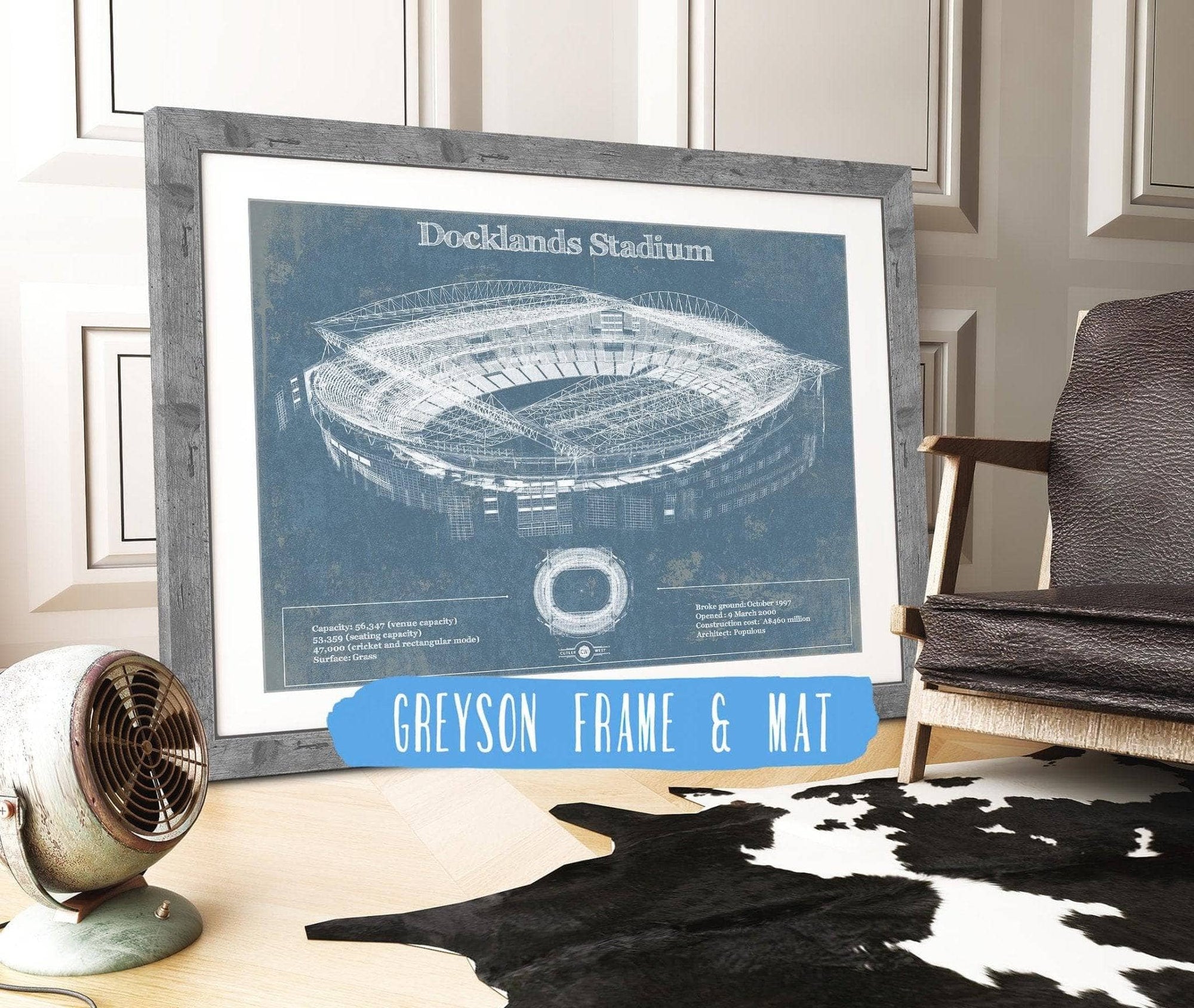 Cutler West Docklands Stadium (Marvel Stadium) Vintage Australian Football AFL Stadium Print
