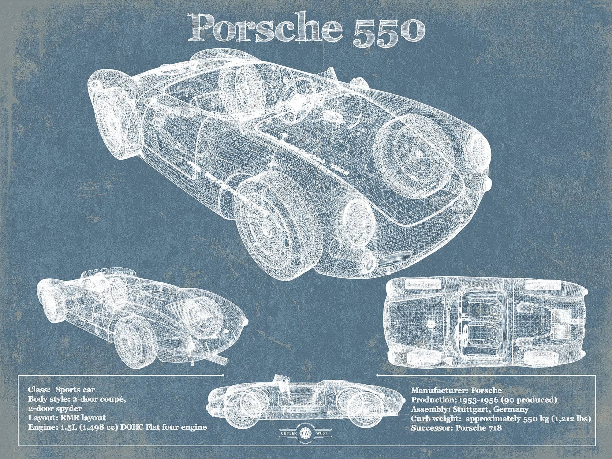 Cutler West Porsche Collection 14" x 11" / Unframed Porsche 550 Vintage Sports Car Print 833447901_68751