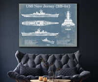 Cutler West Naval Military USS New Jersey (BB-62) Battleship Blueprint Original Military Wall Art - Customizable