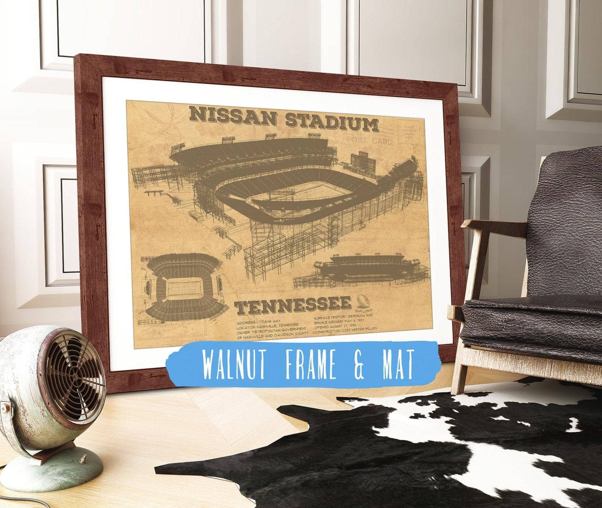 Cutler West Pro Football Collection 14" x 11" / Walnut Frame & Mat Tennessee Titans Nissan Stadium - Vintage Football Print 723978276_71091