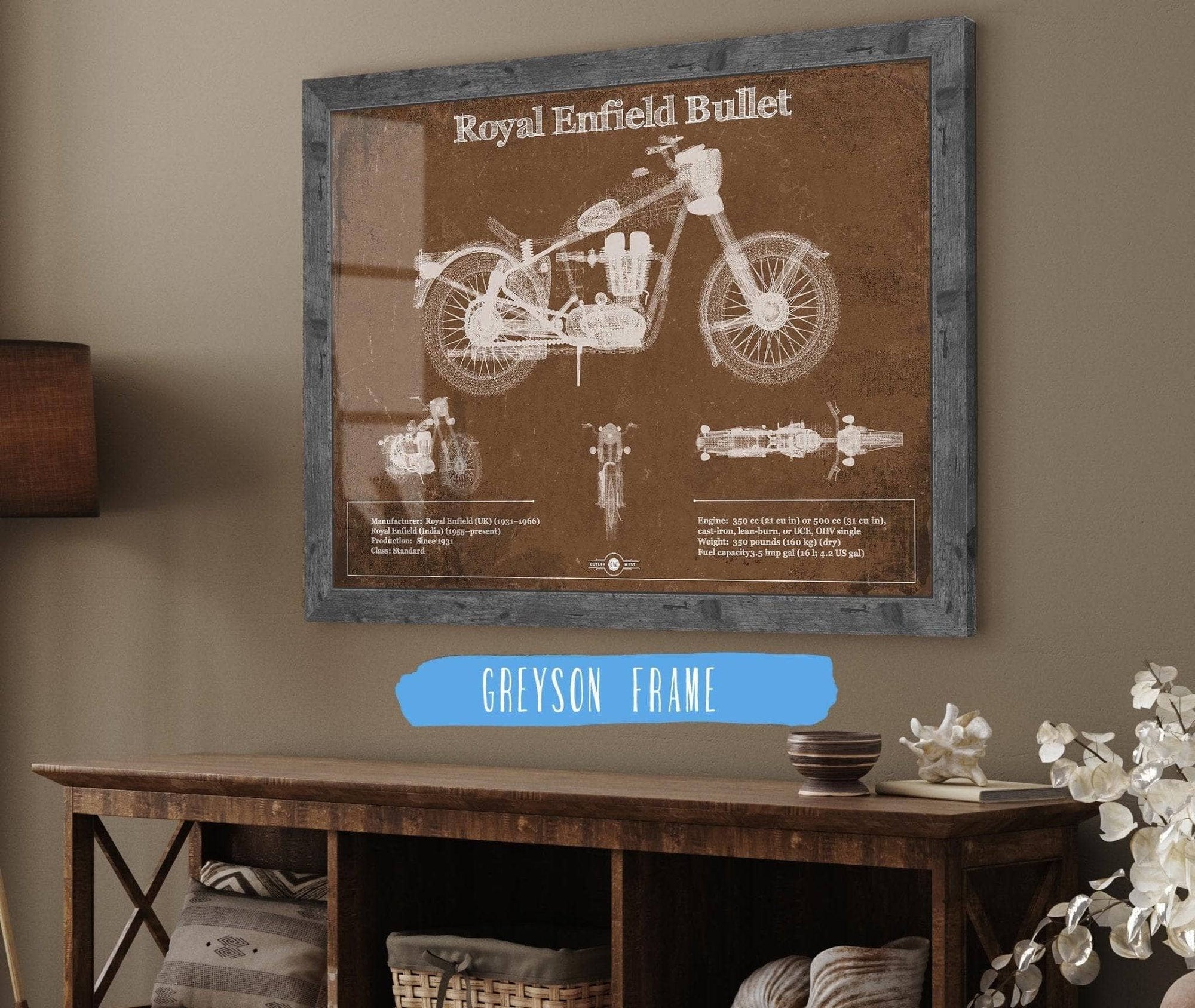 Cutler West 14" x 11" / Greyson Frame Royal Enfield Bullet Blueprint Motorcycle Patent Print 933350104-14"-x-11"29737
