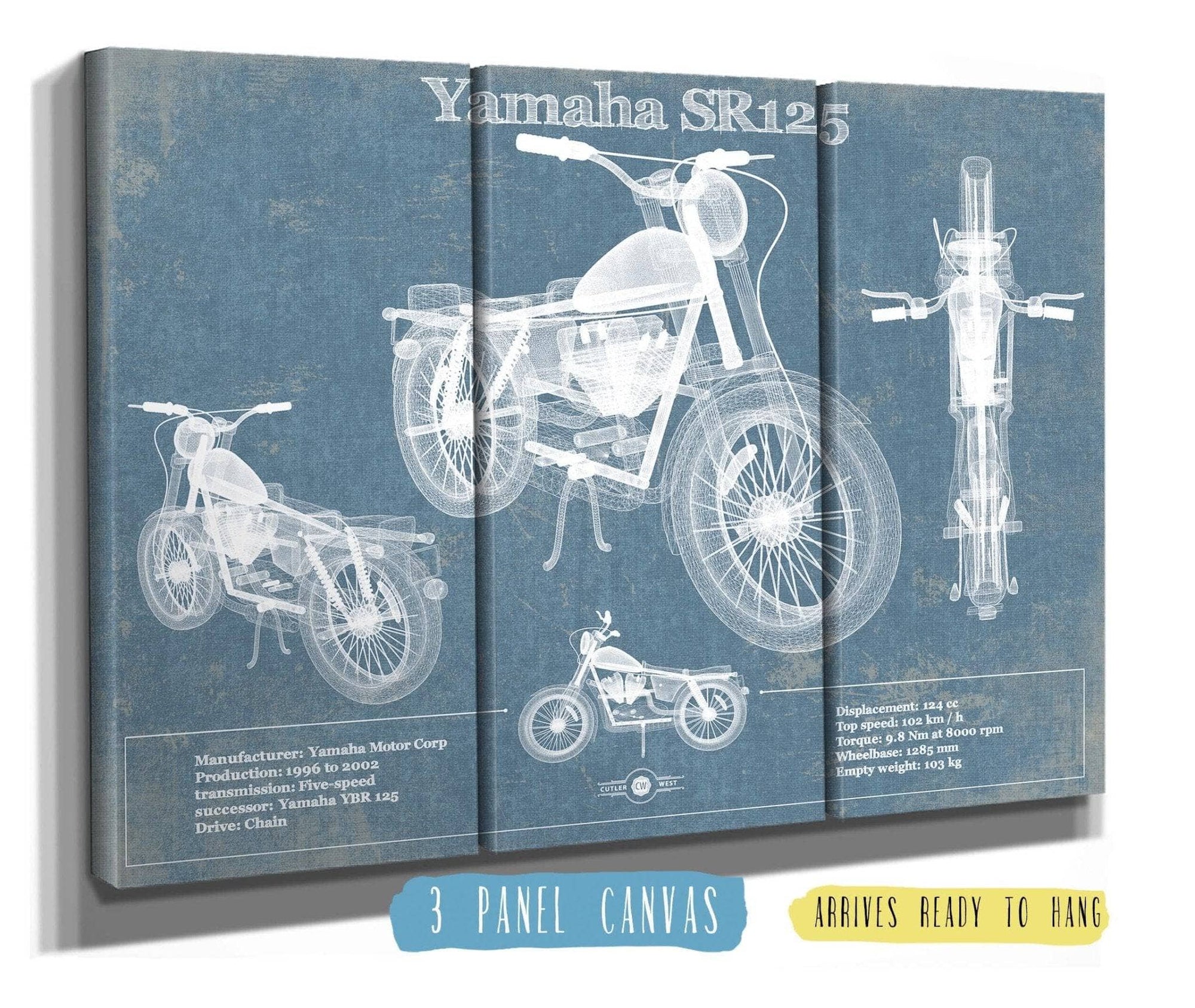 Cutler West 48" x 32" / 3 Panel Canvas Wrap Yamaha SR125 Blueprint Motorcycle Patent Print 833110054-48"-x-32"5127