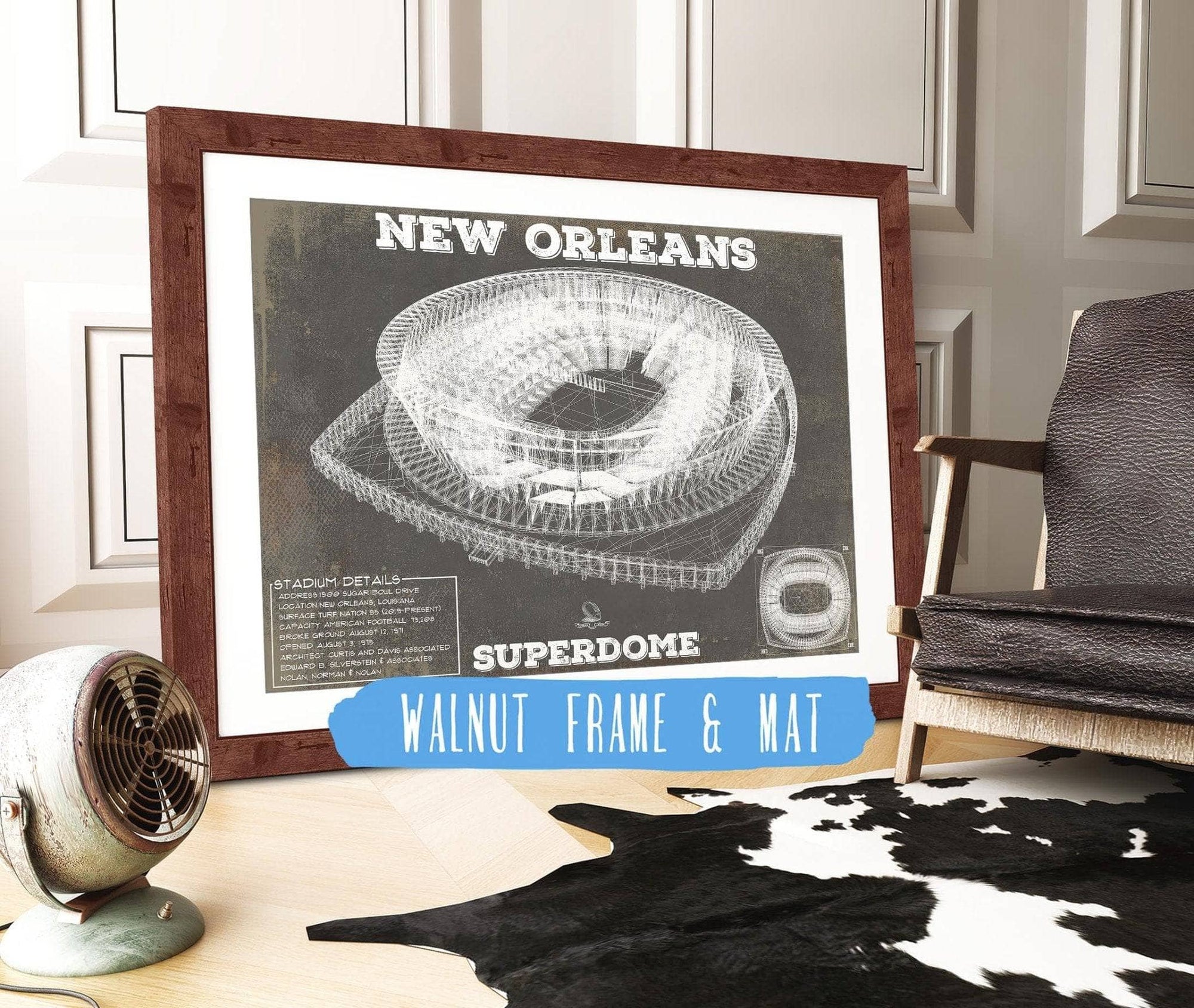 Cutler West Pro Football Collection 14" x 11" / Walnut Frame & Mat New Orleans Saints Superdome Seating Chart - Vintage Football Print 734084112-TOP
