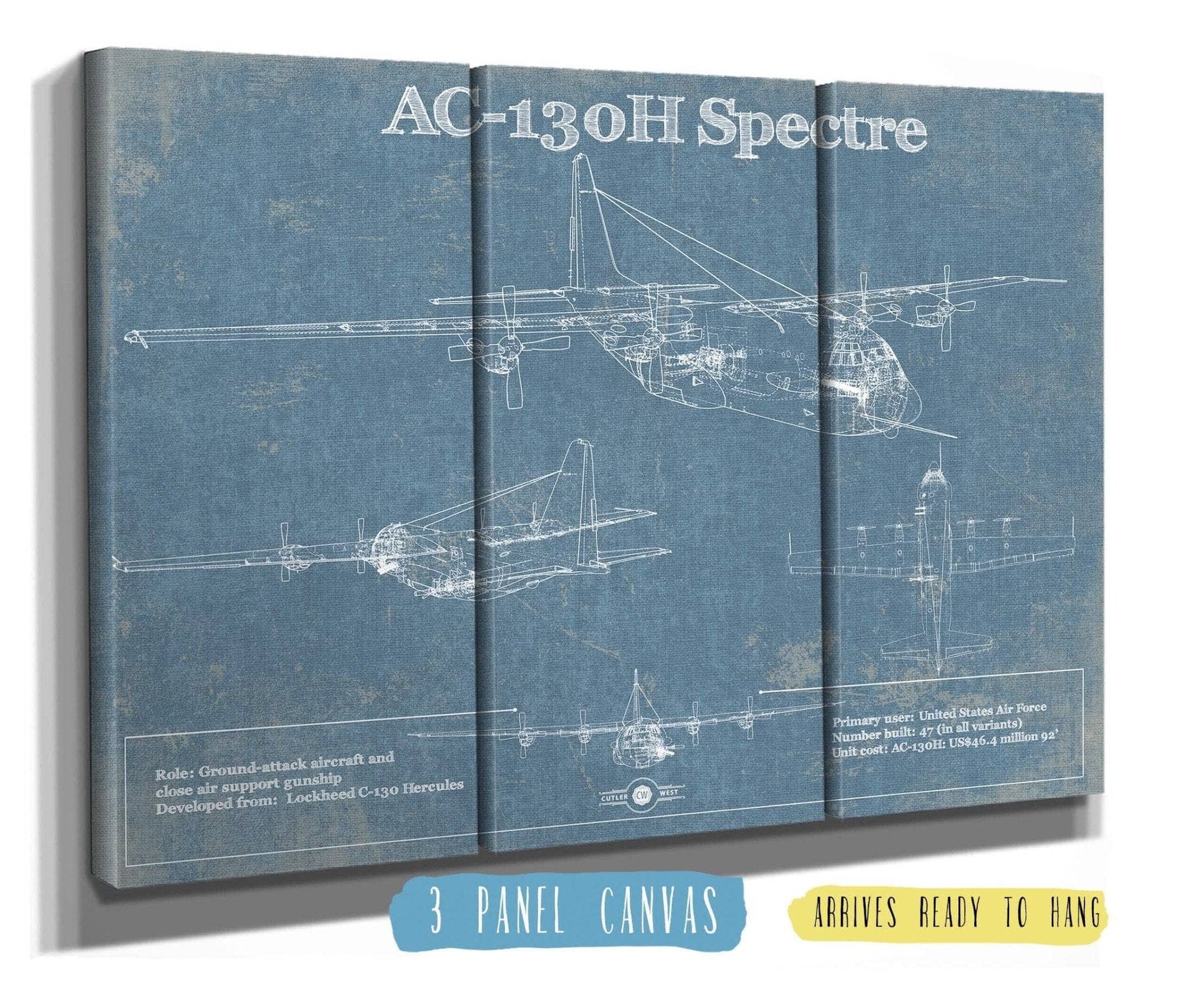 Cutler West Military Aircraft 48" x 32" / 3 Panel Canvas Wrap Lockheed AC-130H Spectre Vintage Aviation Blueprint Military Print 933311074_39085