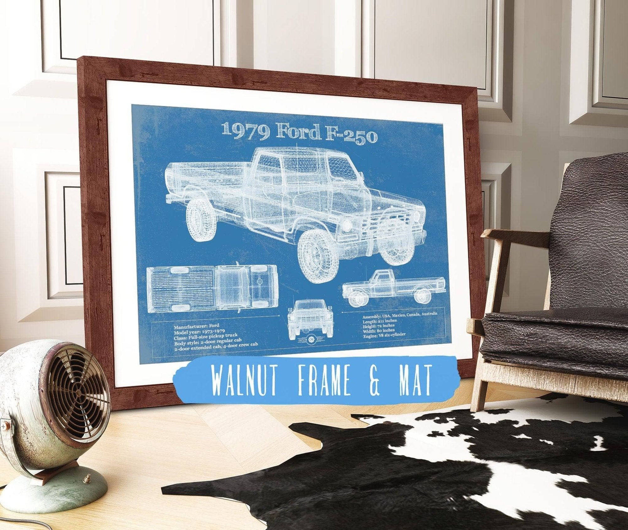 Cutler West Ford Collection 14" x 11" / Walnut Frame & Mat 1979 Ford F 250 Vintage Blueprint Auto Print 933311117_41415
