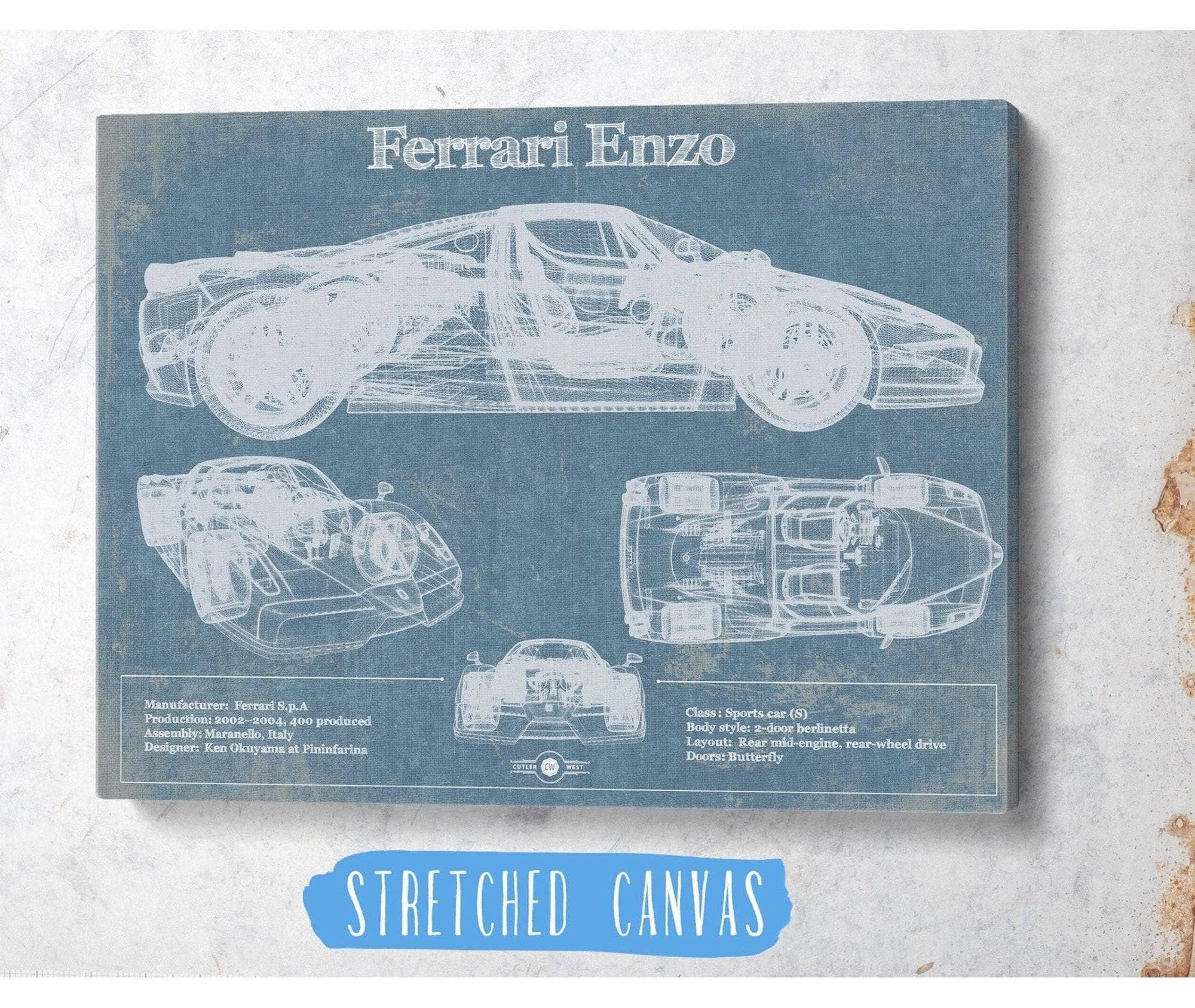 Cutler West Ferrari Enzo Blueprint Vintage Auto Print