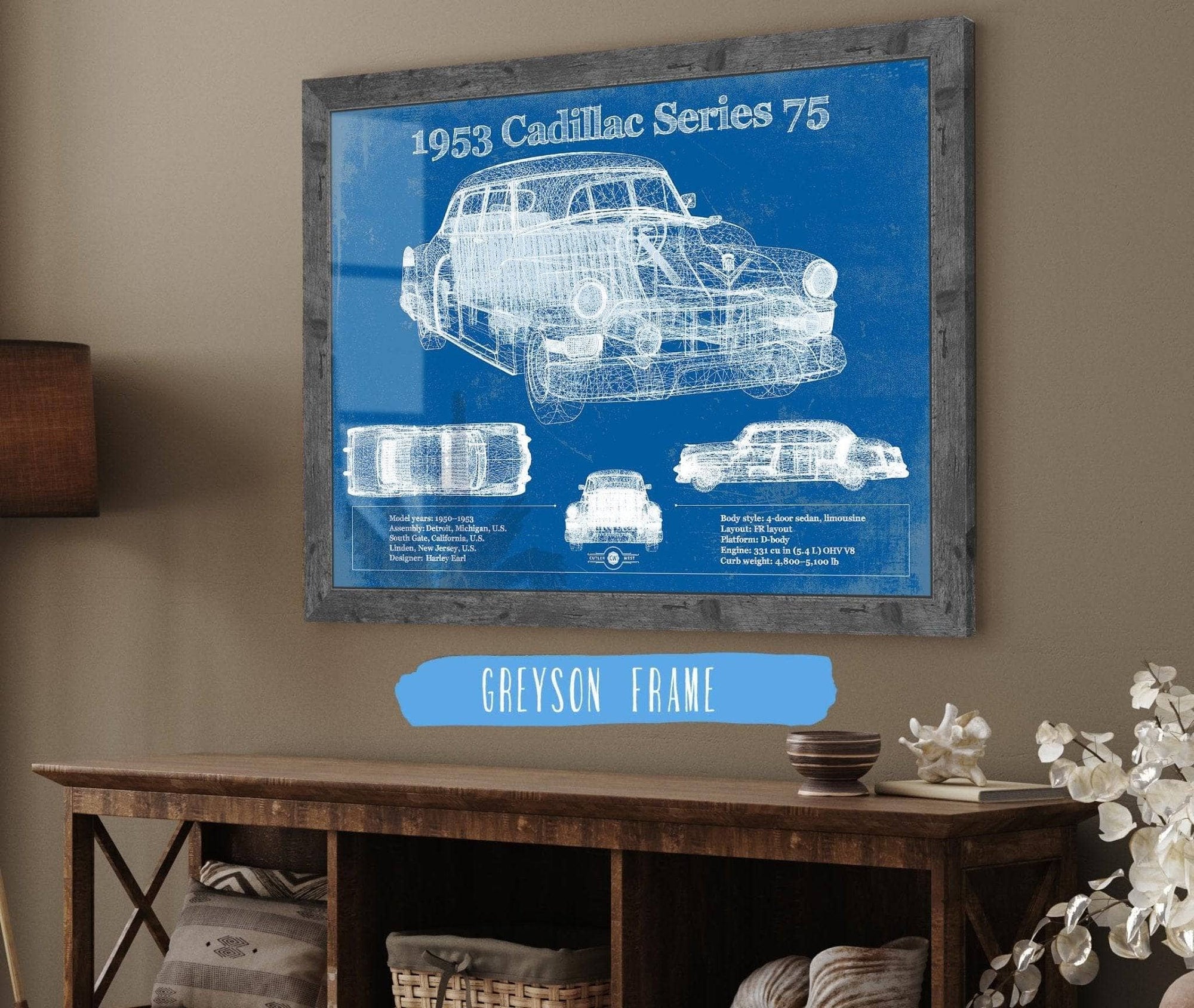 Cutler West Cadillac Collection 1953 Cadillac Series 75 Vintage Blueprint Auto Print