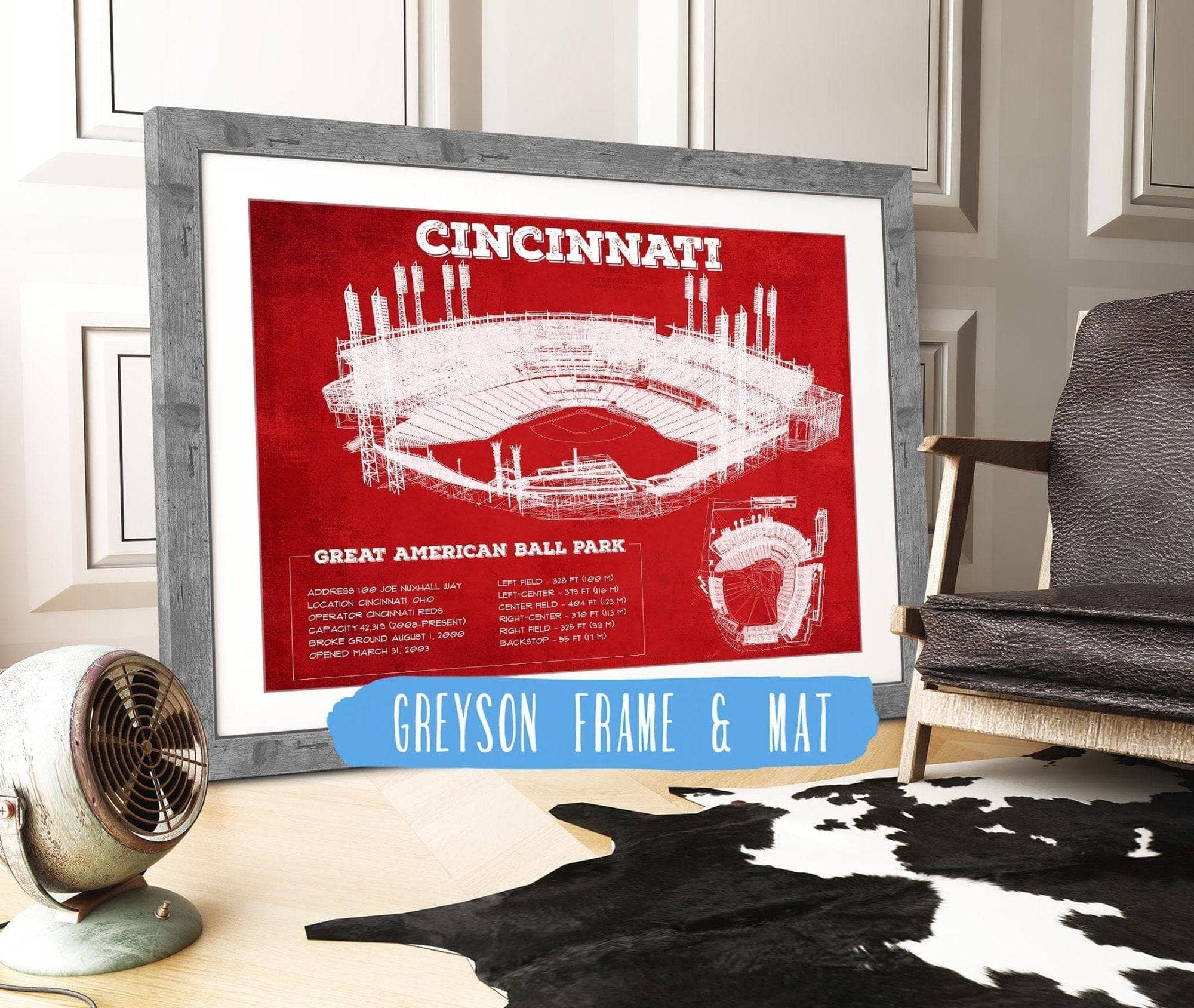 Cutler West Baseball Collection 14" x 11" / Greyson Frame & Mat Great American Ballpark - Vintage Cincinnati Reds Baseball Print 694504919_63132