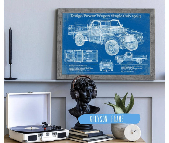 Cutler West Dodge Power Wagon Single Cab 1964 Vintage Blueprint Auto Print