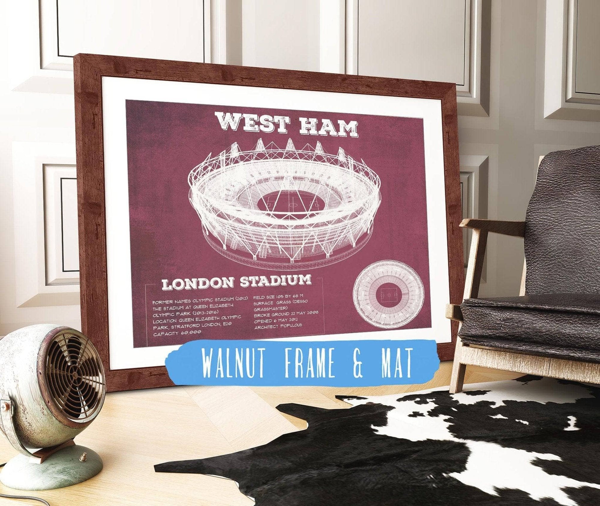 Cutler West 14" x 11" / Walnut Frame & Mat West Ham United FC - Vintage London Stadium Soccer Print 736809452-14"-x-11"3437
