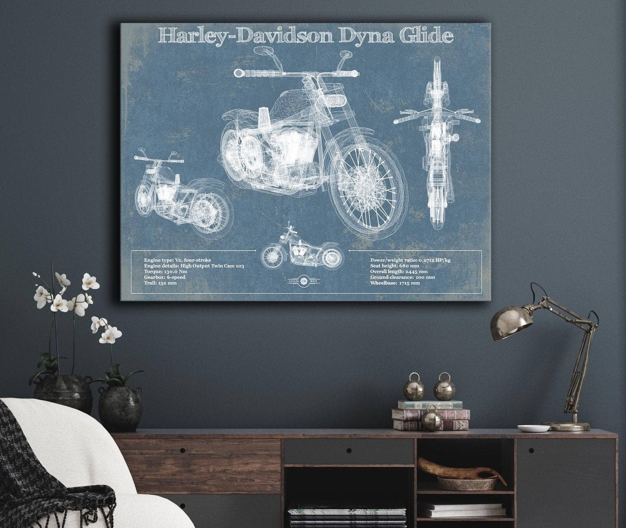 Cutler West Harley-Davidson Dyna Glide Blueprint Motorcycle Patent Print