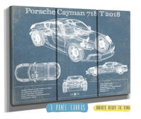 Cutler West Porsche Collection 48" x 32" / 3 Panel Canvas Wrap Porsche Cayman 718 T 2018 Vintage Blueprint Auto Print 833110155_15550