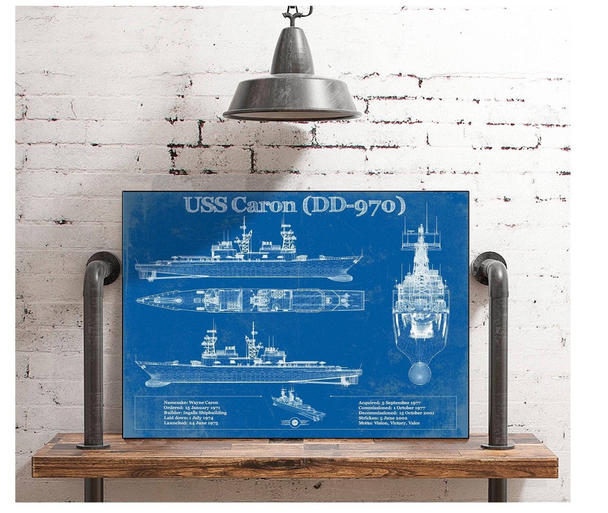 Cutler West Naval Military USS Caron (DD-970) Blueprint Original Military Wall Art - Customizable