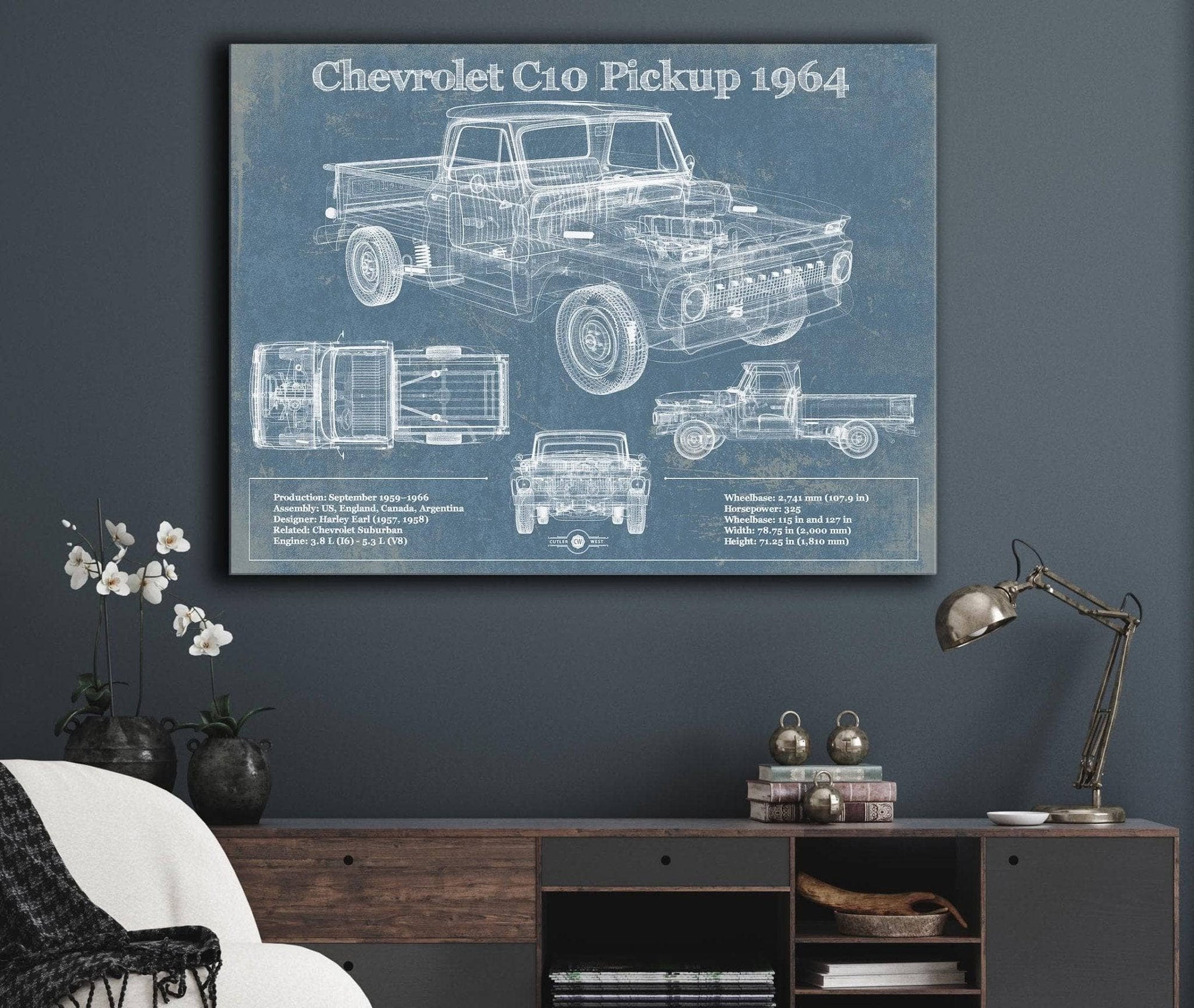 Cutler West Chevrolet Collection 1964 Chevrolet C10 Pickup Vintage Blueprint Auto Print