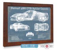 Cutler West Ferrari Collection 20" x 16" / Walnut Frame Ferrari 488 GTB Spider (2016) Blueprint Vintage Auto Print 833110064_61621