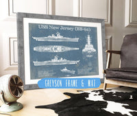 Cutler West Naval Military 14" x 11" / Greyson Frame & Mat USS New Jersey (BB-62) Battleship Blueprint Original Military Wall Art - Customizable 933350068_24540