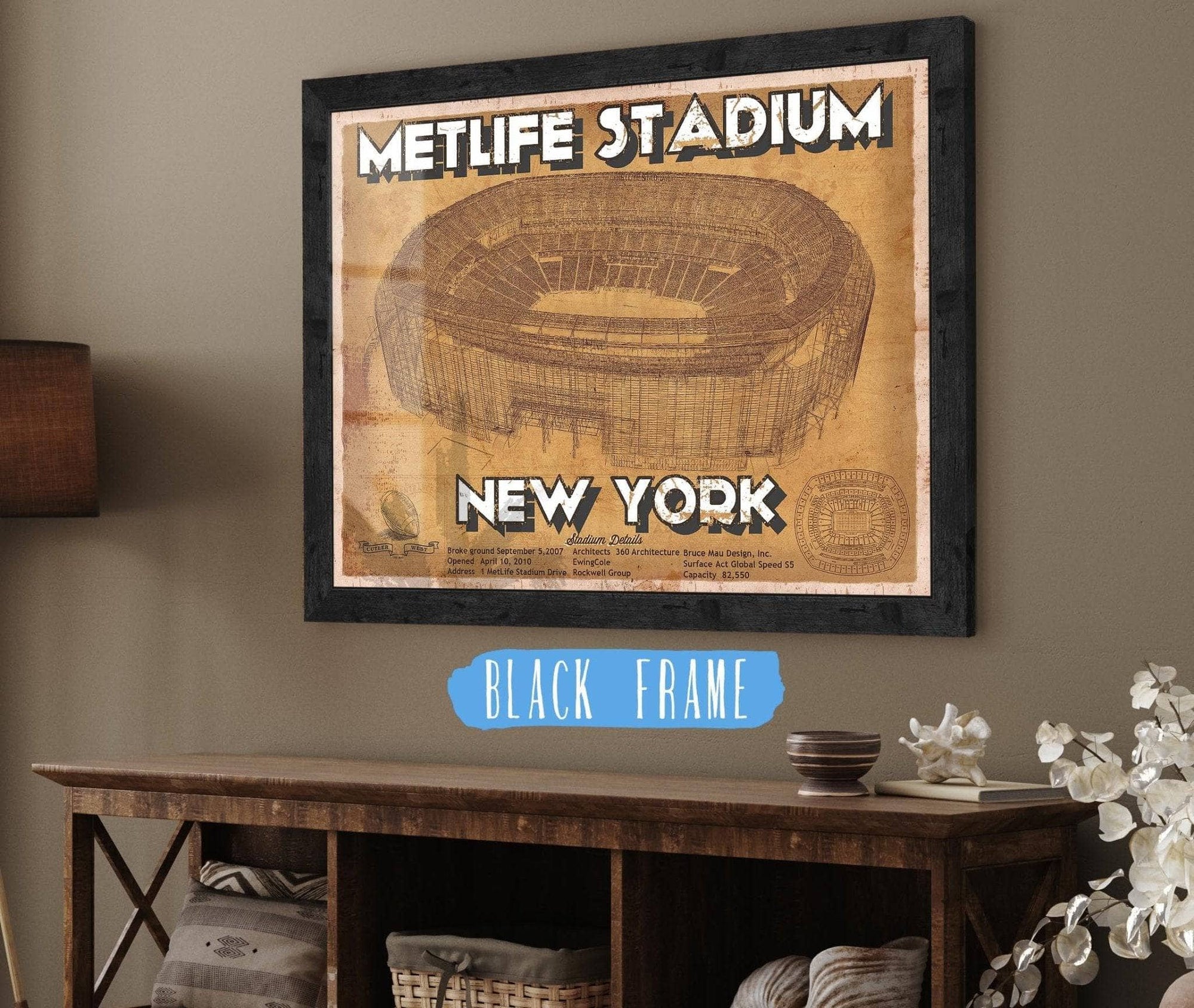 Cutler West Baseball Collection 14" x 11" / Black Frame MetLife Stadium Vintage New York - Vintage Football Print 680655172_74254