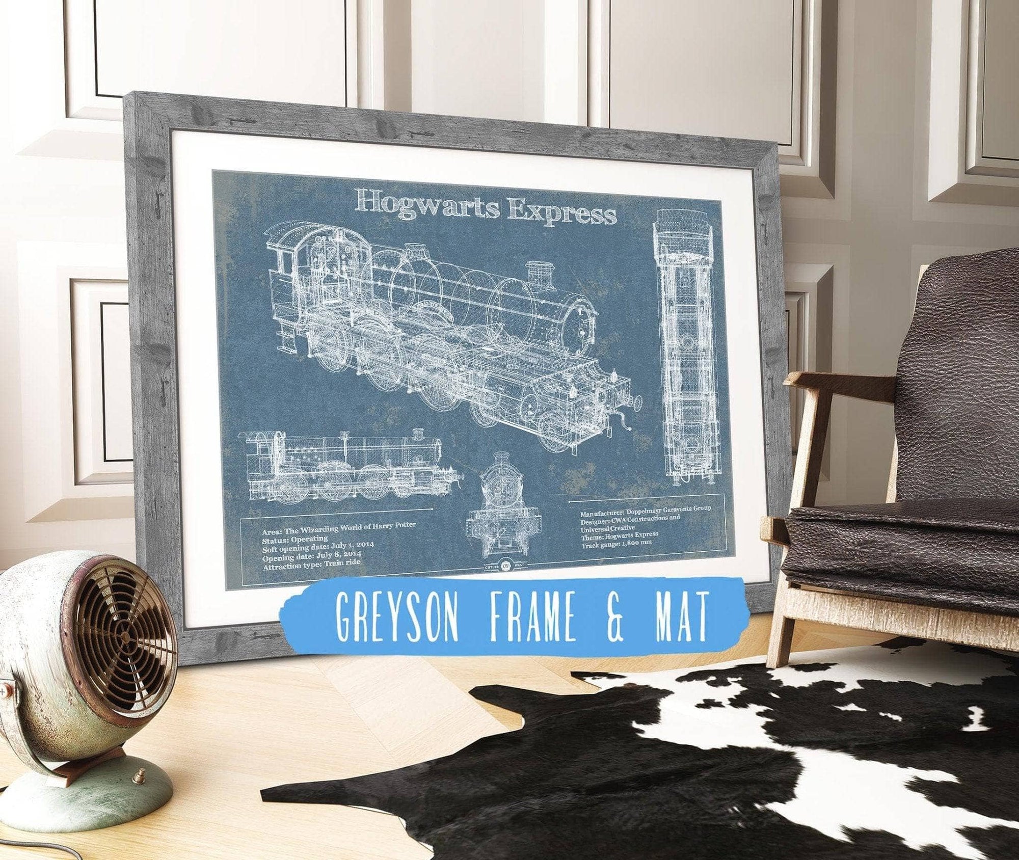 Cutler West Hogwarts Express Vintage Blueprint Train Print
