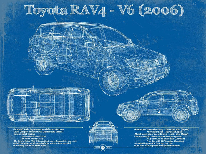 Cutler West Toyota Collection 14" x 11" / Unframed 2006 Toyota RAV4 Vintage Blueprint Auto Print 933311048_39167
