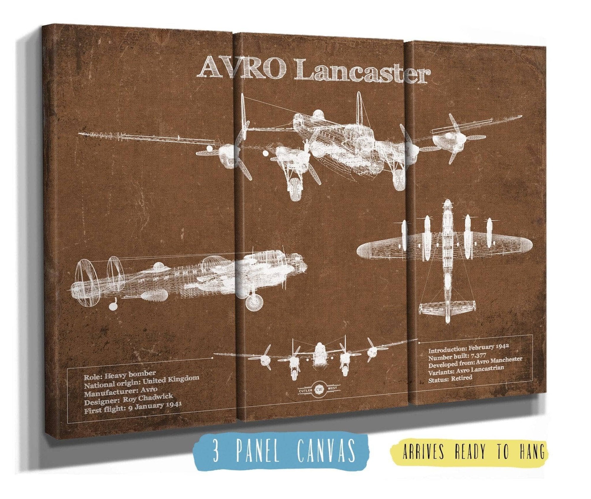 Cutler West AVRO Lancaster UK Heavy Bomber Blueprint Original Military Wall Art