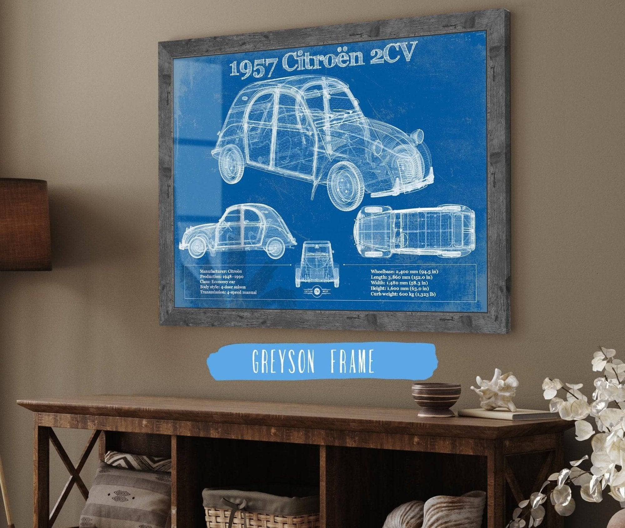 Cutler West Chevrolet Collection 1957 Citroen 2Cv Vintage Blueprint Auto Print