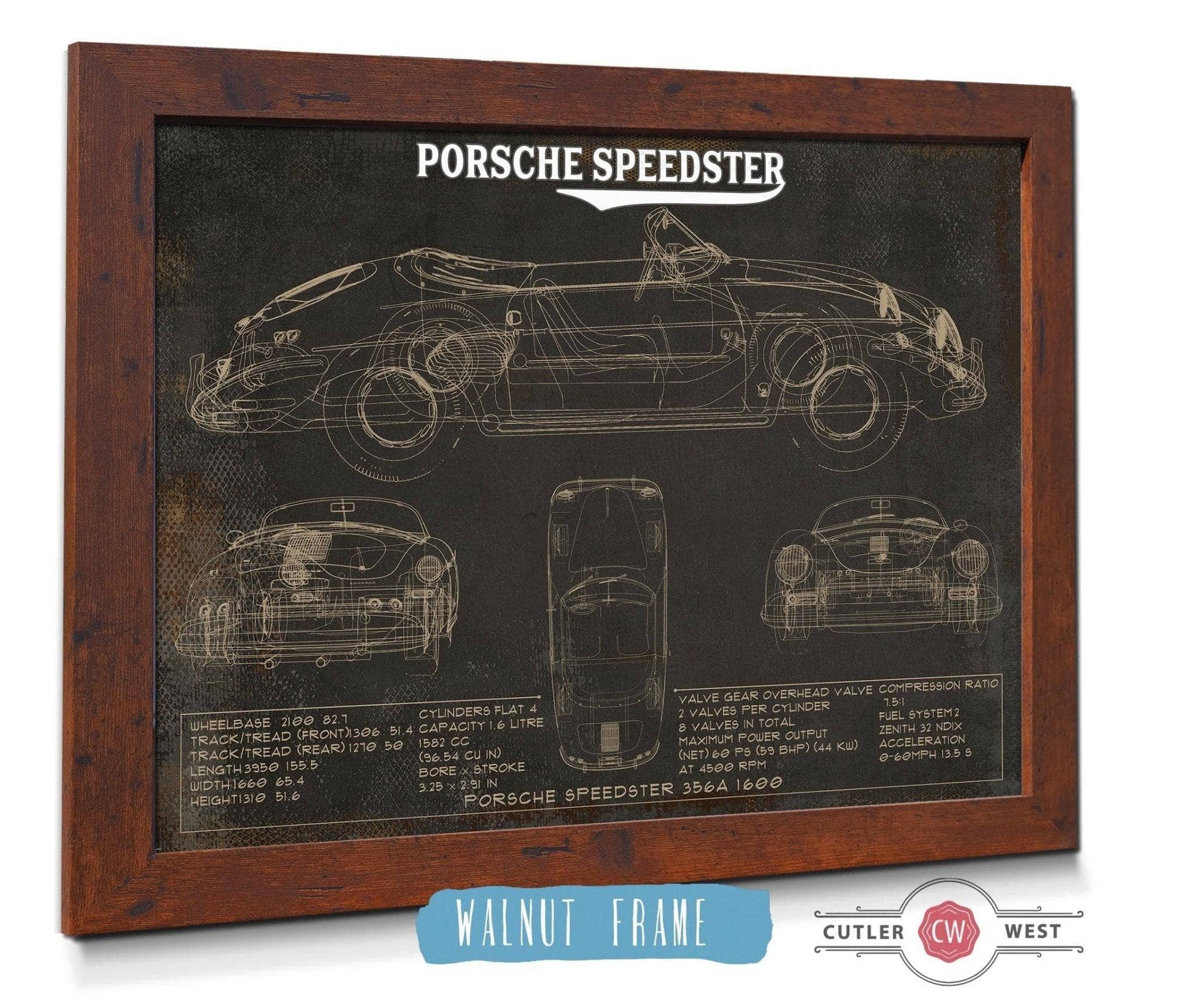 Cutler West Porsche Collection Porsche Speedster 356A 1600 Vintage Auto Print