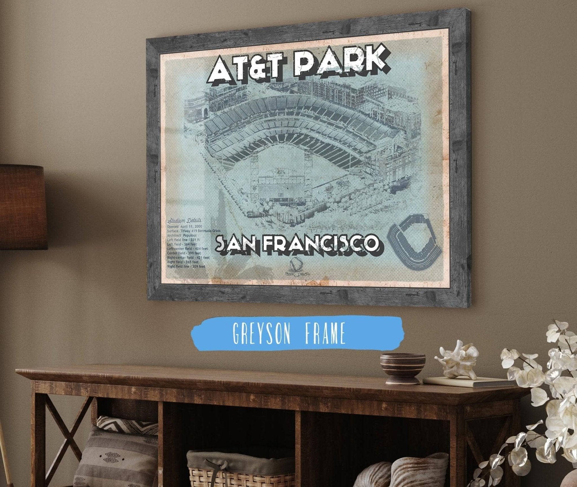 Cutler West 14" x 11" / Greyson Frame San Francisco Giants - AT&T Park Vintage Baseball Print 662435265-TOP-14"-x-11"51978