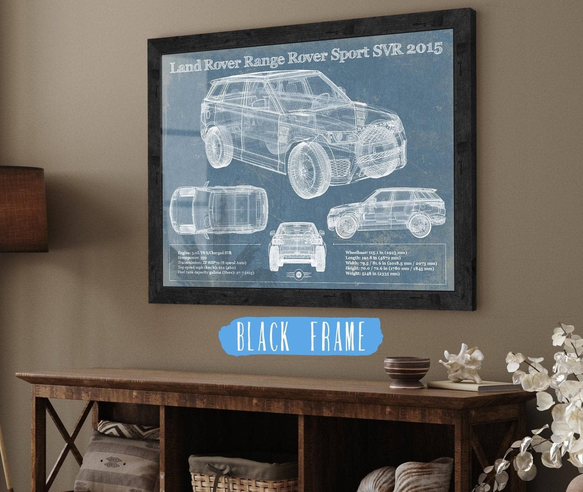 Cutler West Land Rover Collection 14" x 11" / Black Frame Land Rover Range Rover Sport SVR 2015 Vintage Blueprint Auto Print 833110165_13521
