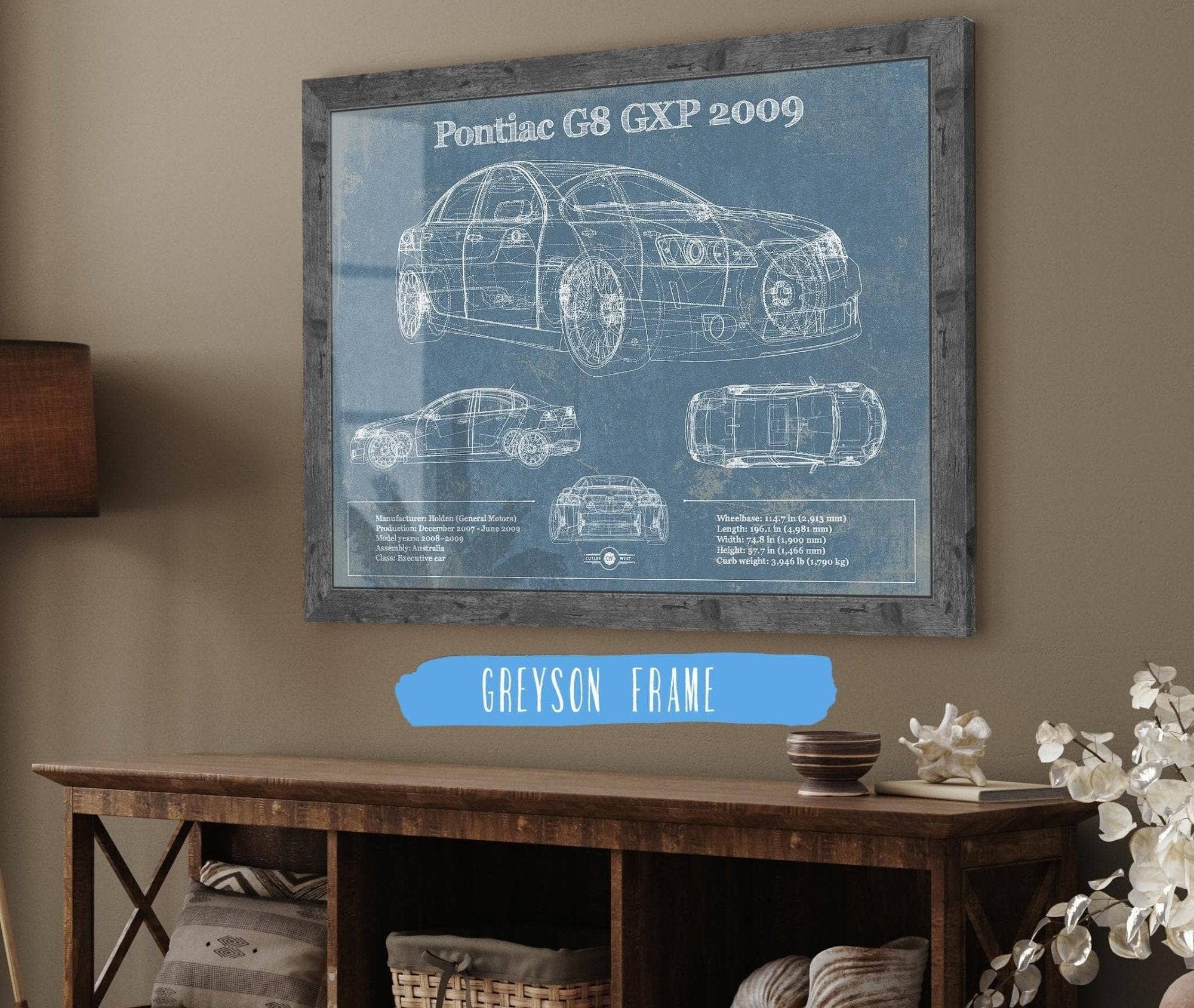 Cutler West Vehicle Collection 2009 Pontiac G8 GT Blueprint Vintage Auto Print