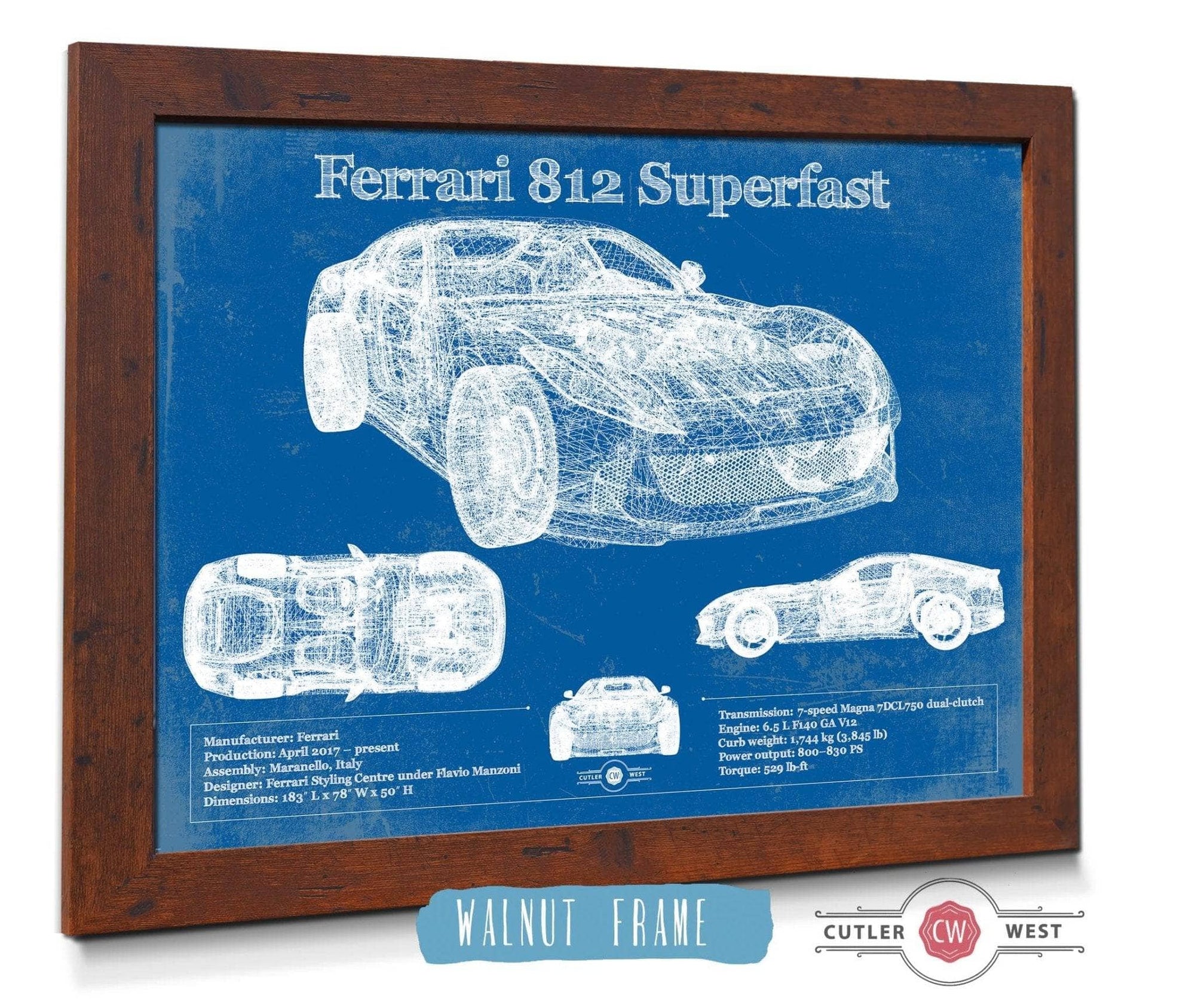 Cutler West Ferrari Collection Ferrari 812 Superfast Blueprint Vintage Auto Print