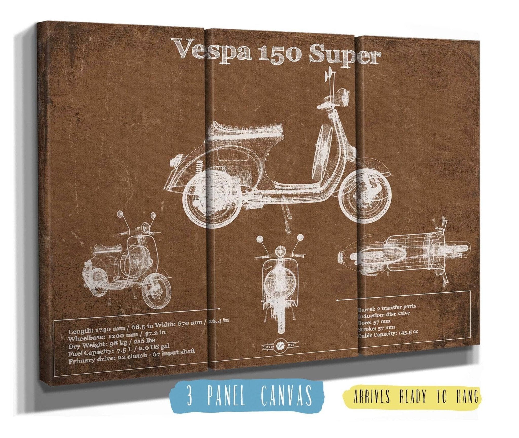 Cutler West 48" x 32" / 3 Panel Canvas Wrap Vintage Vespa 150 VBC Scooter Patent Print 933350083-48"-x-32"29648