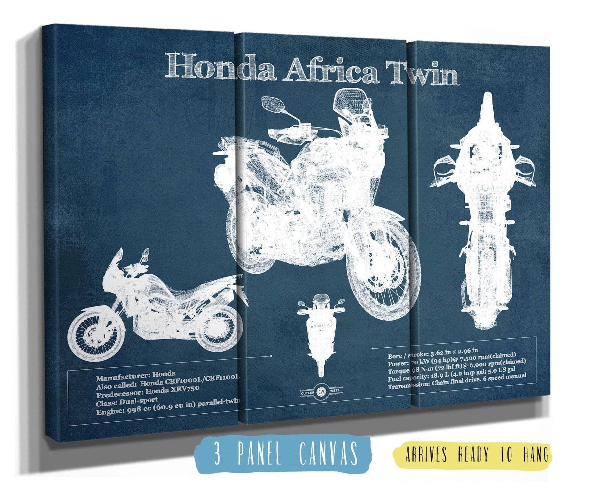 Cutler West 48" x 32" / 3 Panel Canvas Wrap Honda CRF1000L/CRF1100 Africa Twin Motorcycle Patent Print 933350100_16012