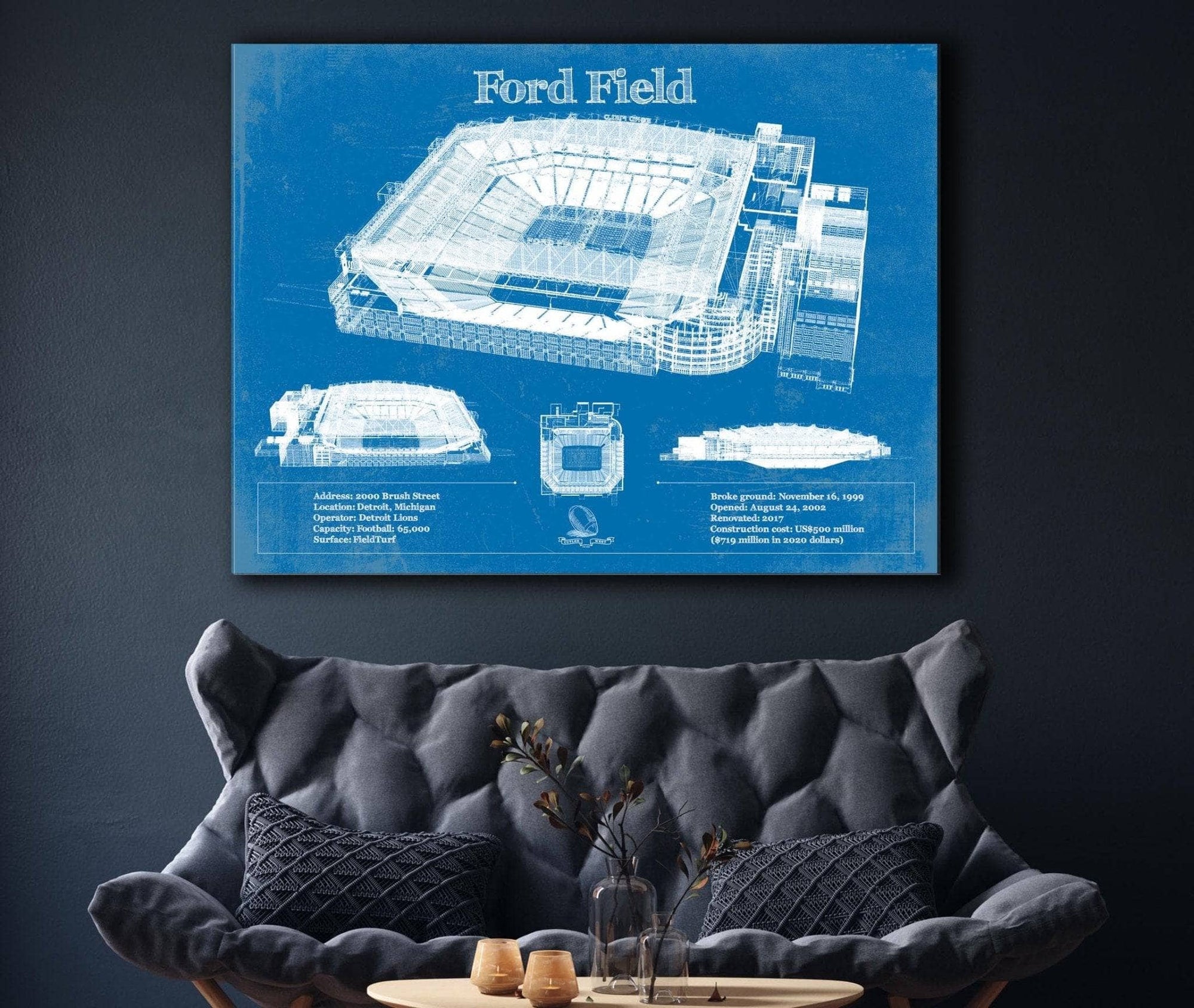 Cutler West Pro Football Collection Vintage Detroit Lions Ford Field Wall Art