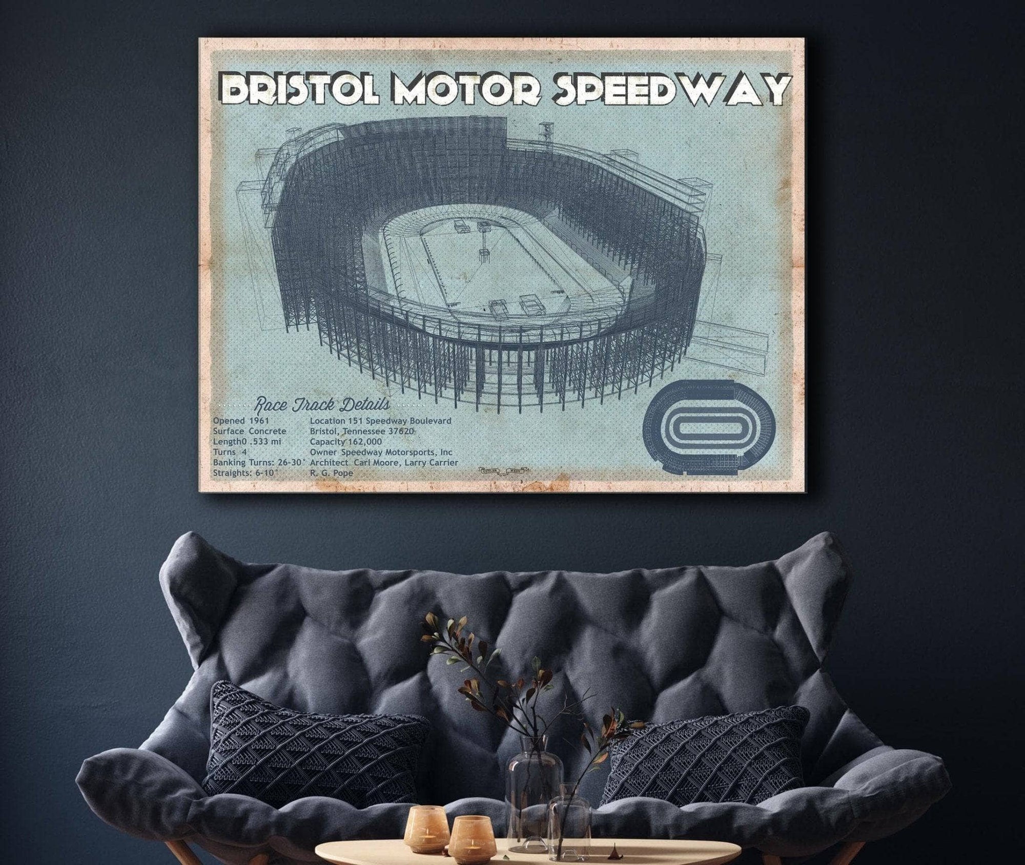 Cutler West Racetrack Collection Bristol Speedway Blueprint NASCAR Race Track Print