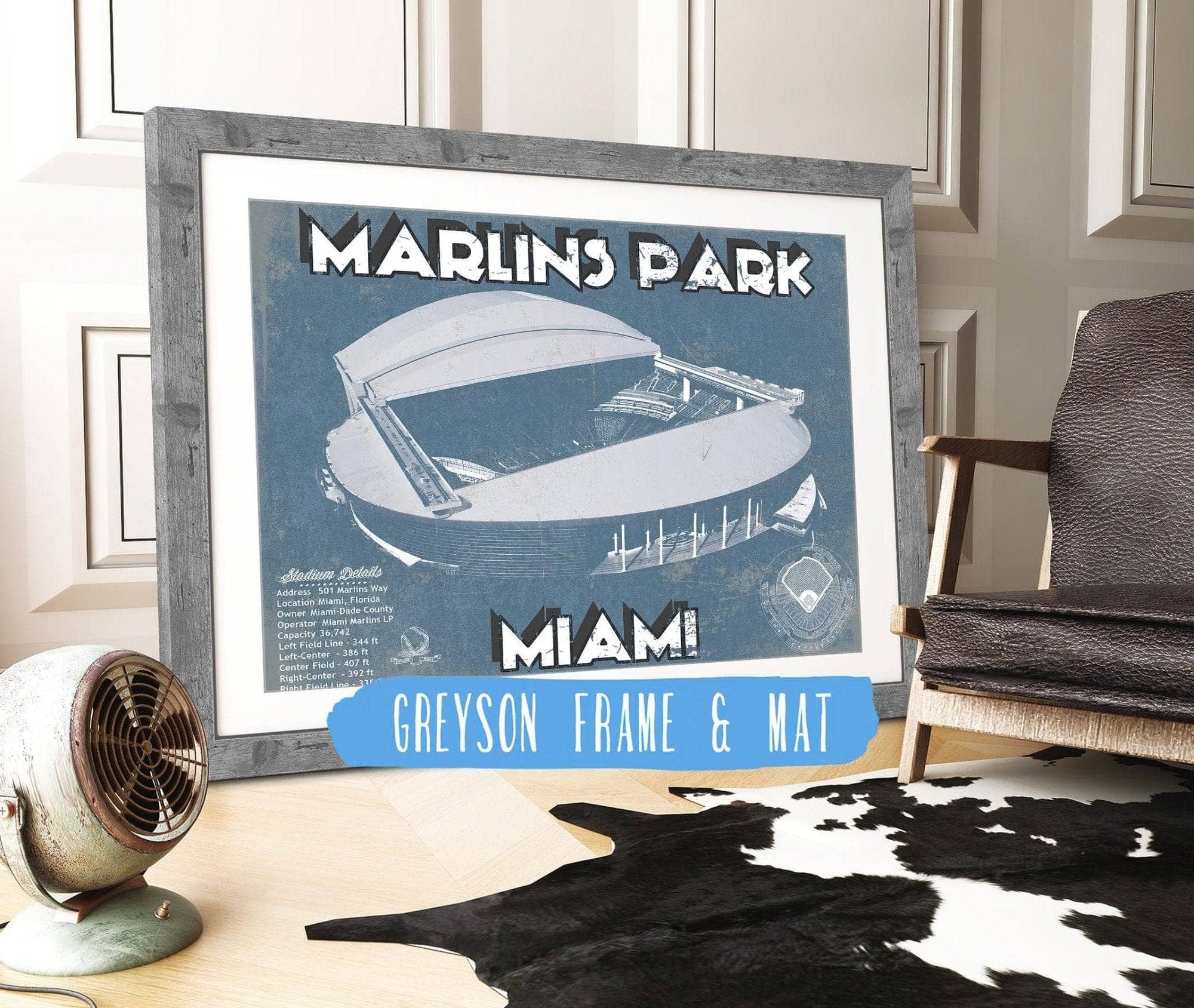 Cutler West Baseball Collection 14" x 11" / Greyson Frame & Mat Miami Marlins - Marlins Park Vintage Baseball Fan Print 718123457_73537