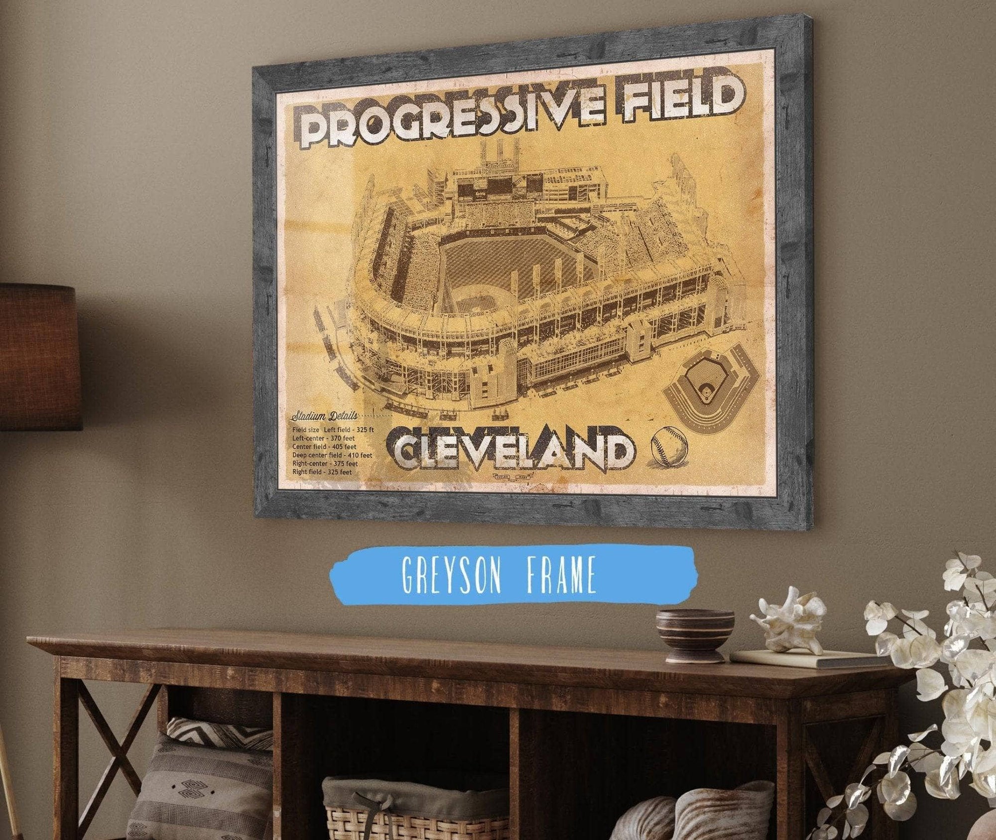Cutler West Baseball Collection 14" x 11" / Greyson Frame Cleveland Indians Progressive Field Vintage Baseball Print 650217038_68098