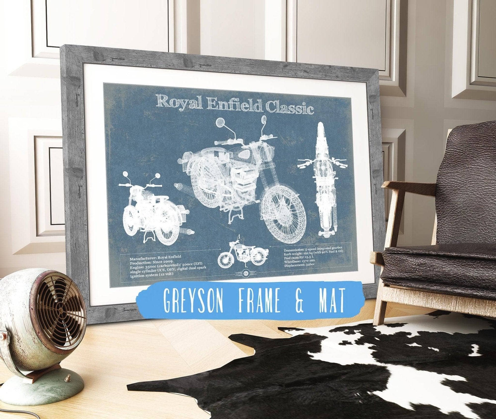 Cutler West 14" x 11" / Greyson Frame & Mat Royal Enfield Classis 350 And 500 Blueprint Motorcycle Patent Print 933350105_17680