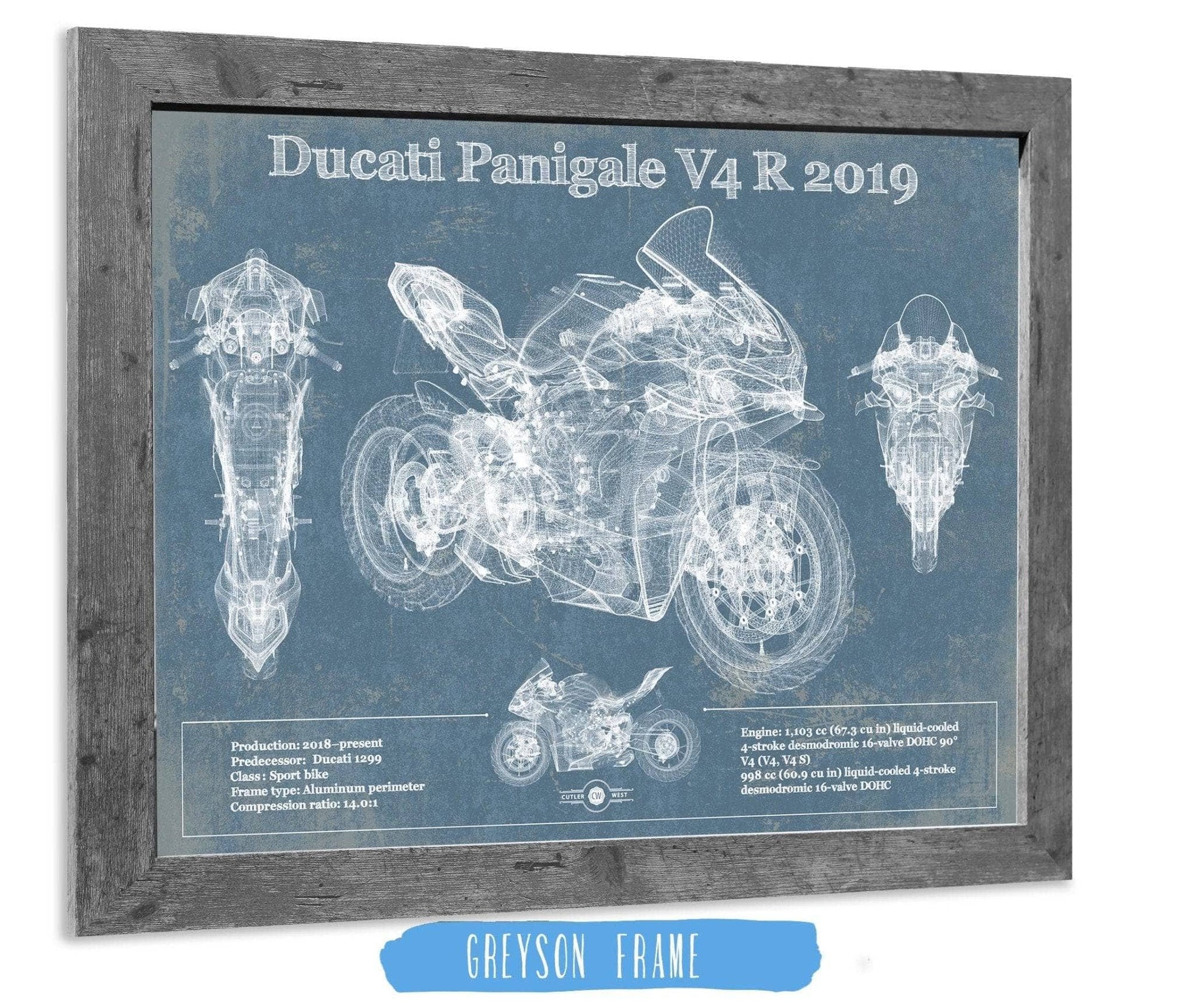 Cutler West Ducati Panigale V4 R 2019 Vintage Blueprint Motorcycle Patent Print