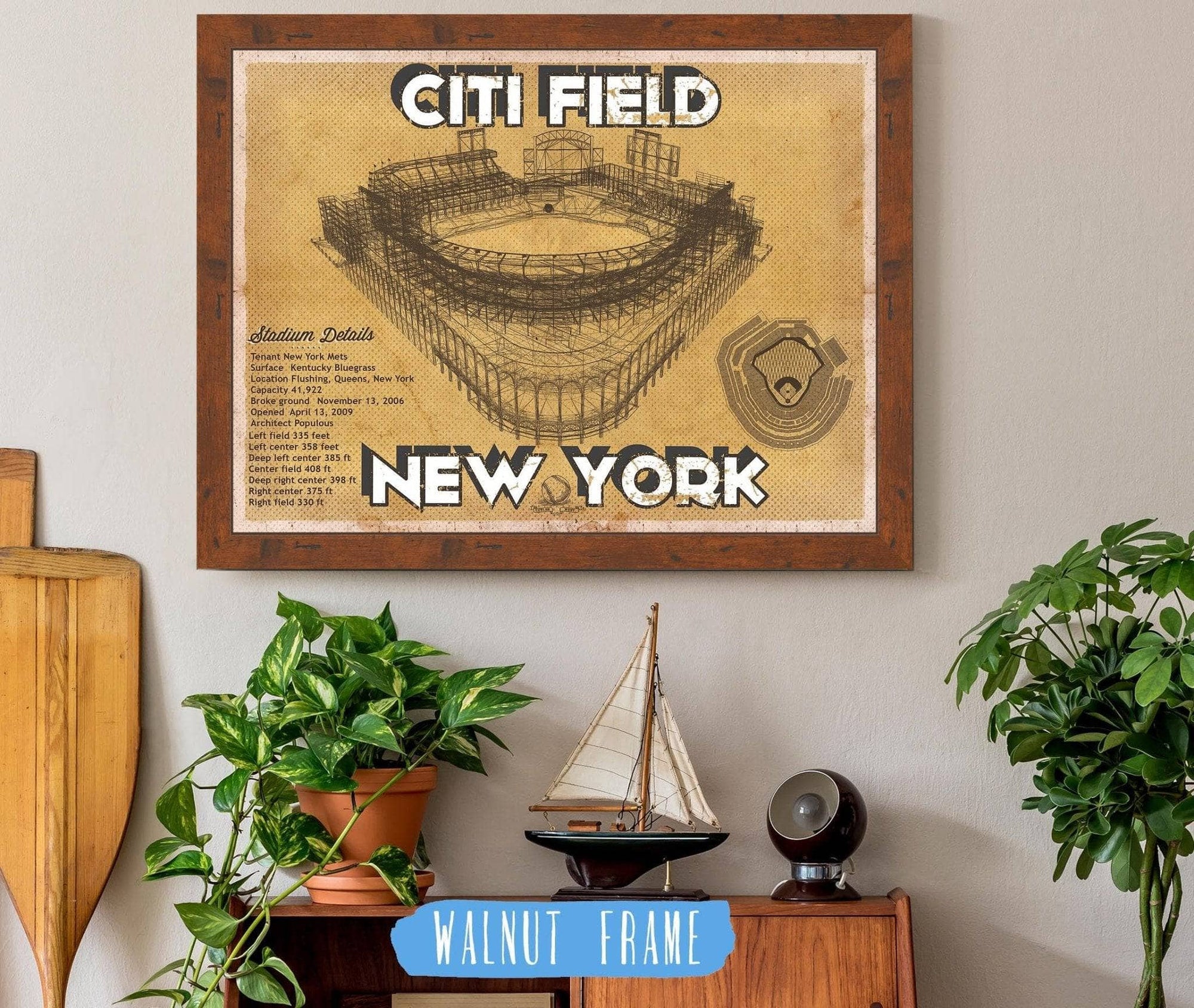 Cutler West Baseball Collection 14" x 11" / Walnut Frame New York Mets - Citi Field Vintage Seating Chart Baseball Print 716412679_53294