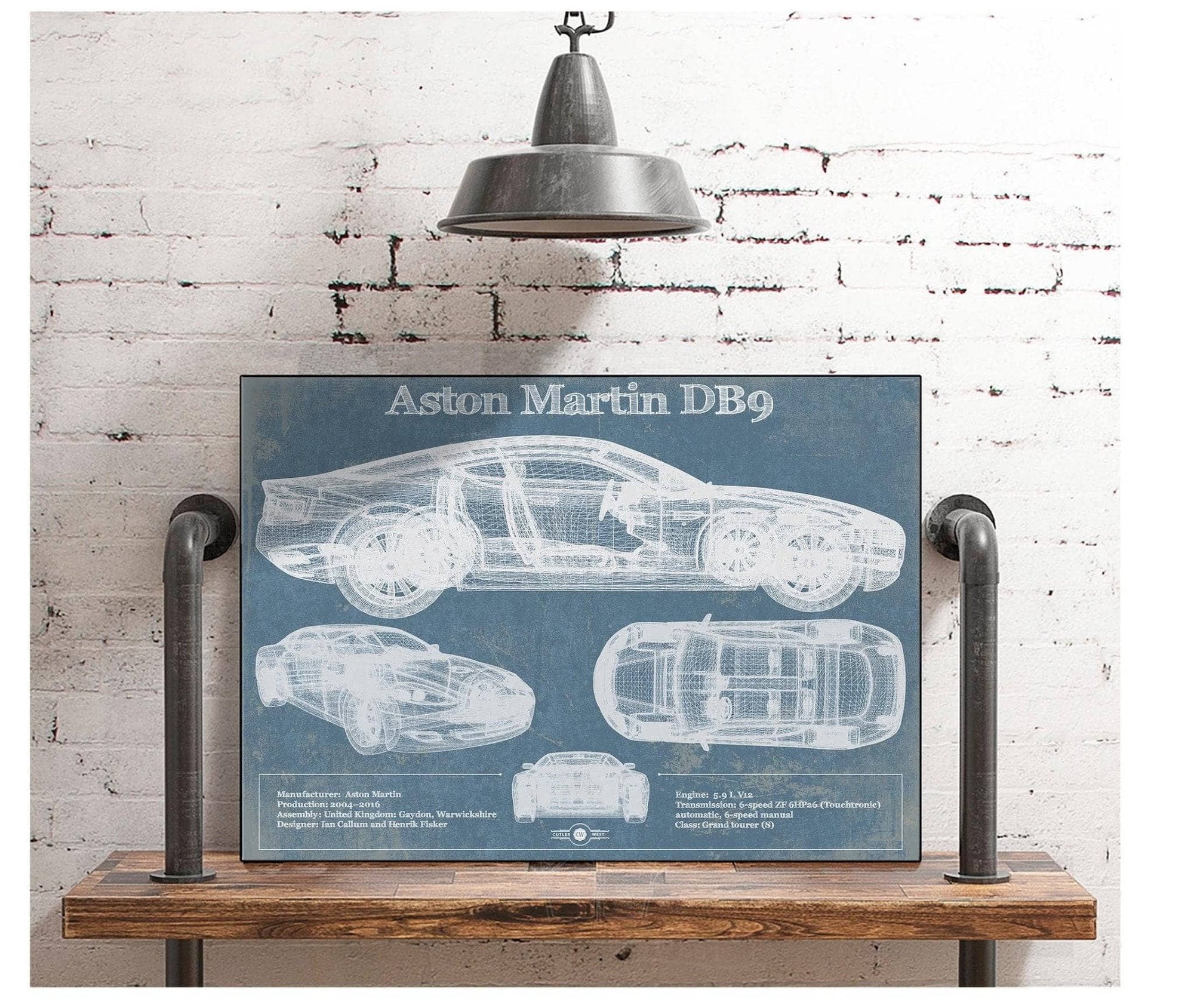 Cutler West Vehicle Collection Aston Martin DB9 Blueprint Vintage Auto Print