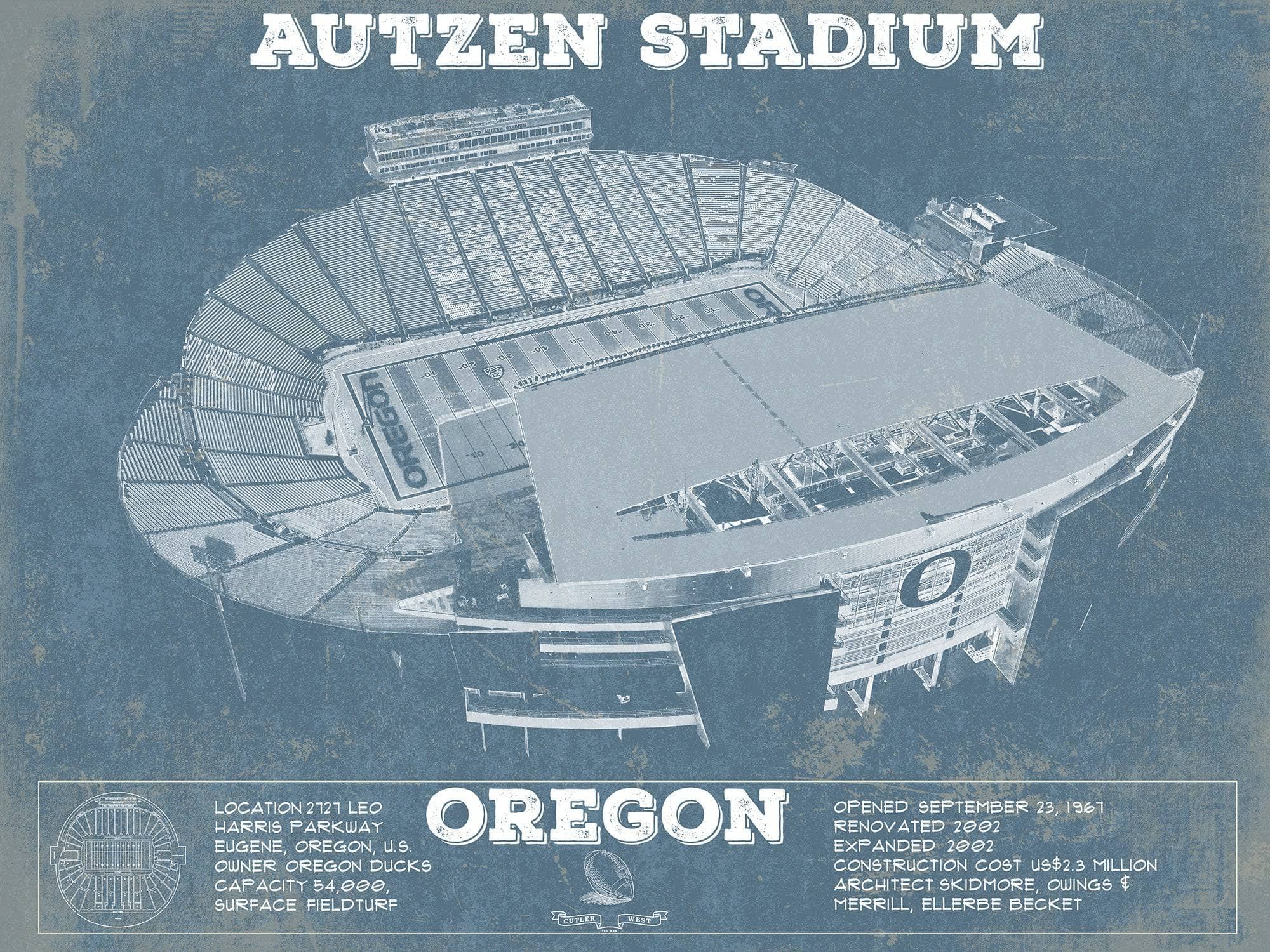 Cutler West College Football Collection 14" x 11" / Unframed Vintage Autzen Stadium - Oregon Ducks Football Print 704763872-14"-x-11"35801