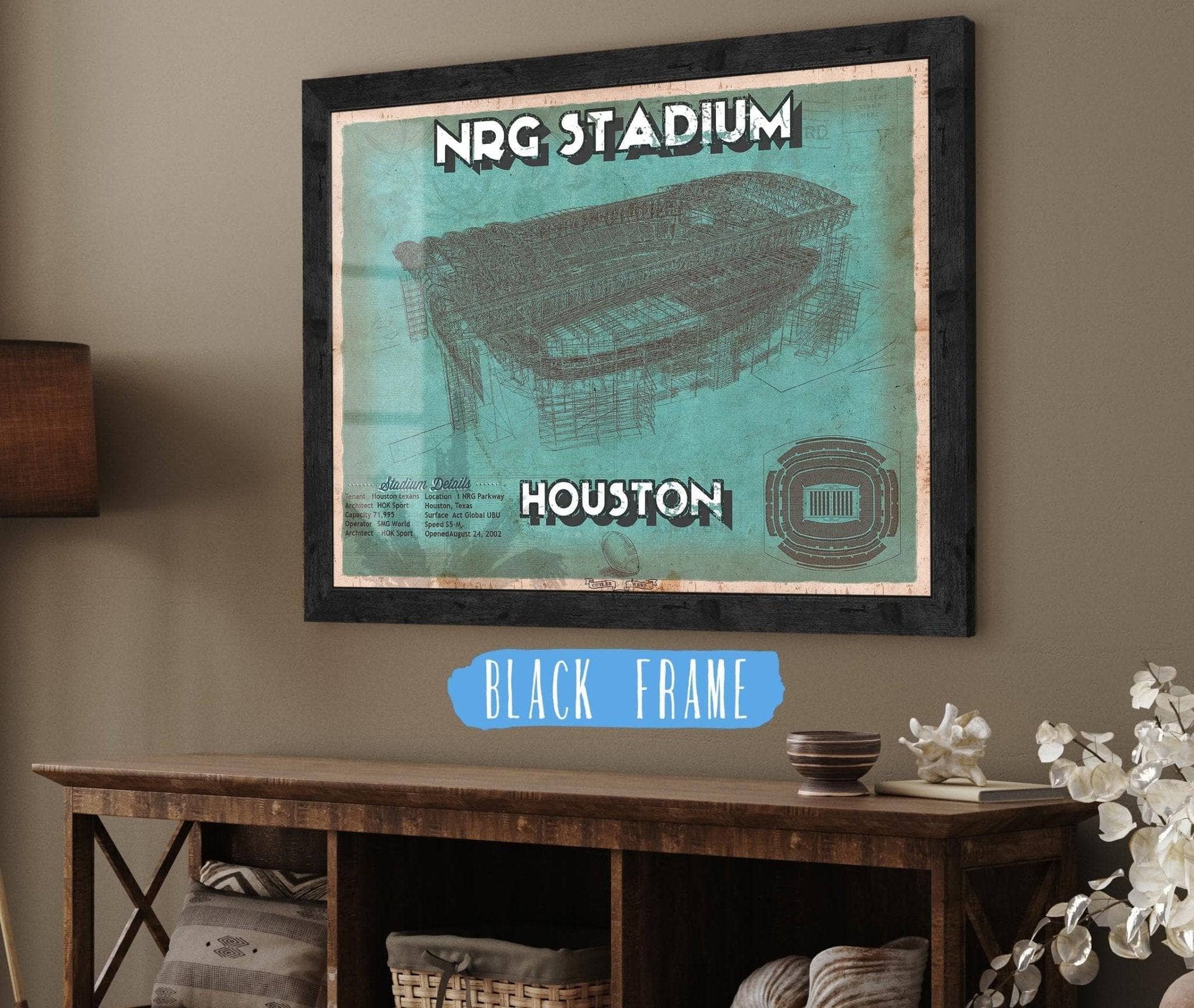 Cutler West Pro Football Collection 14" x 11" / Black Frame Houston Texans NRG Stadium Vintage Football Print 698624124_70626