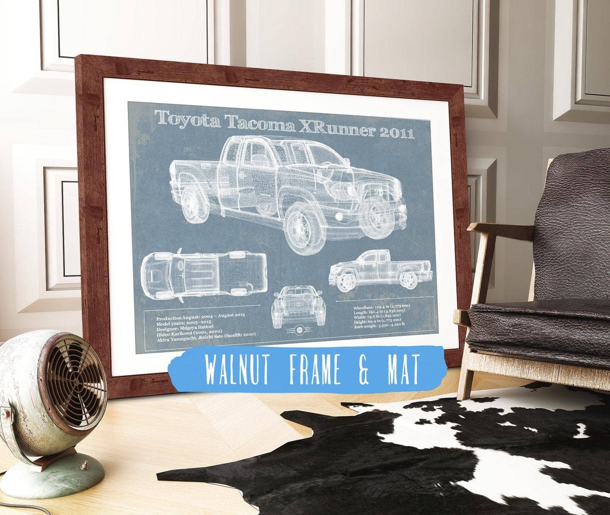 Cutler West Toyota Collection 14" x 11" / Walnut Frame & Mat Toyota Tacoma XRunner 2011 Vintage Blueprint Auto Print 845000295_30328