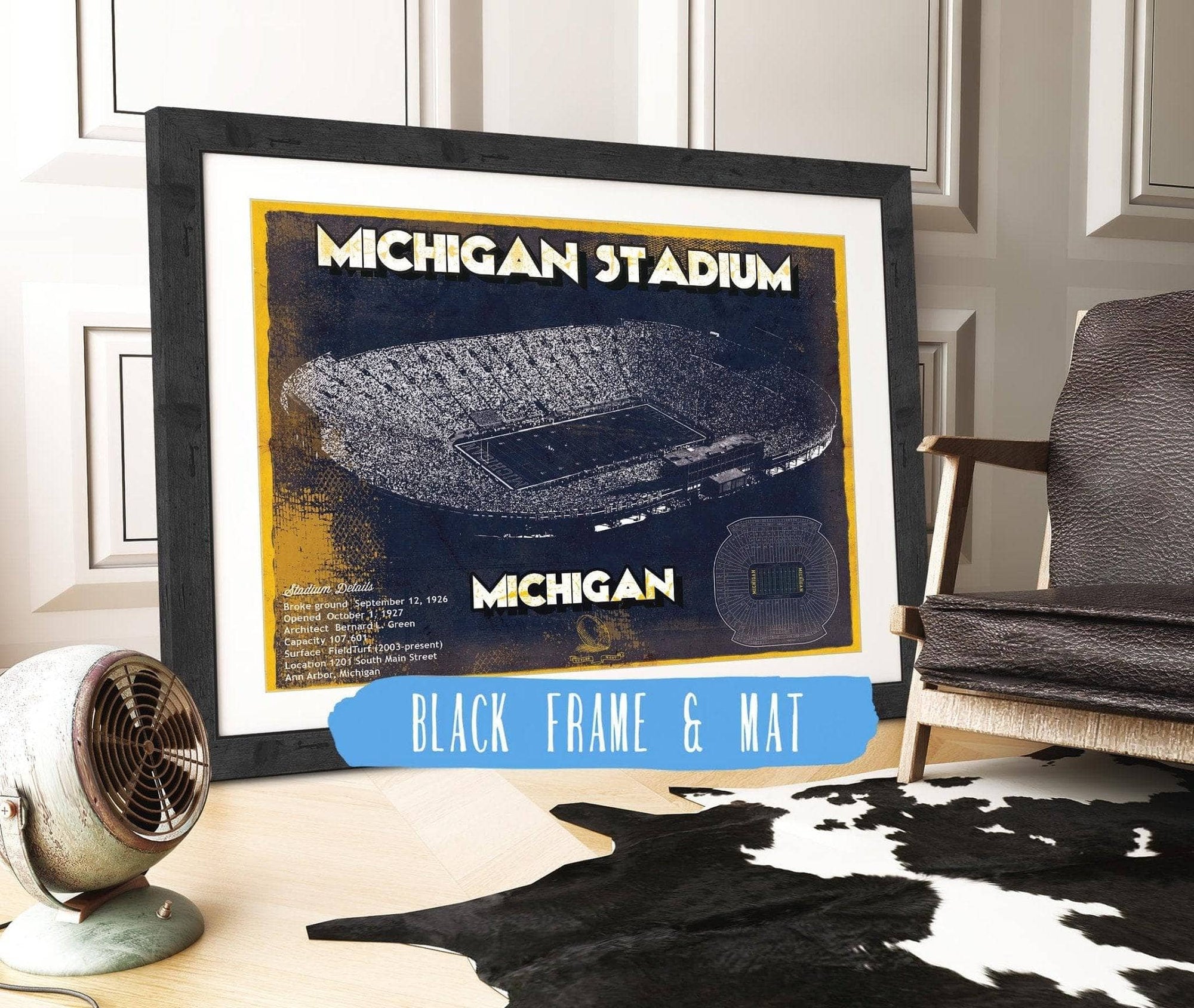 Cutler West College Football Collection 14" x 11" / Black Frame & Mat Michigan Wolverines Art - Michigan Stadium Vintage Stadium Blueprint Art Print 729151057-TOP_73993