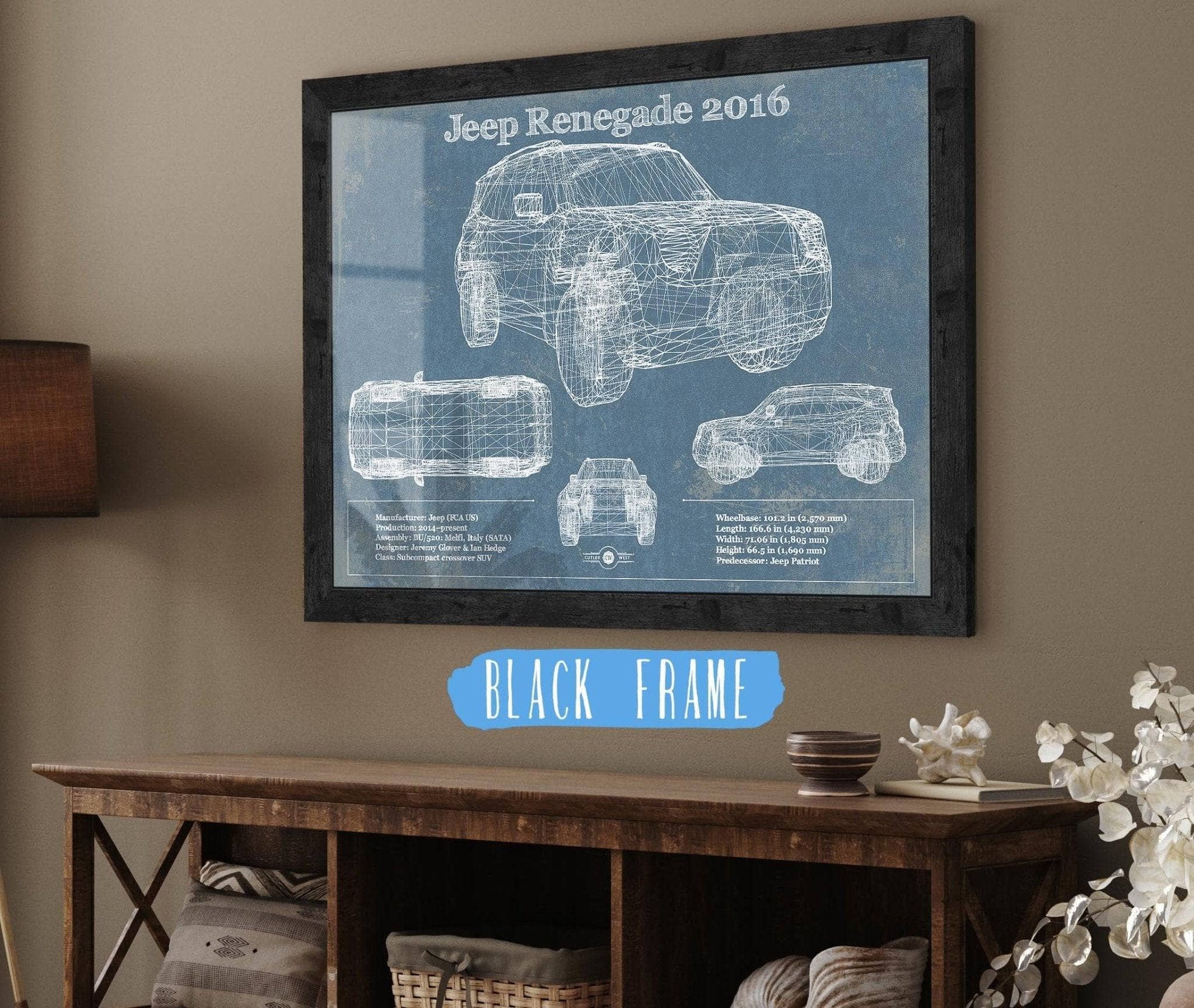 Cutler West Vehicle Collection Jeep Renegade 2016 Blueprint Vintage Auto Print