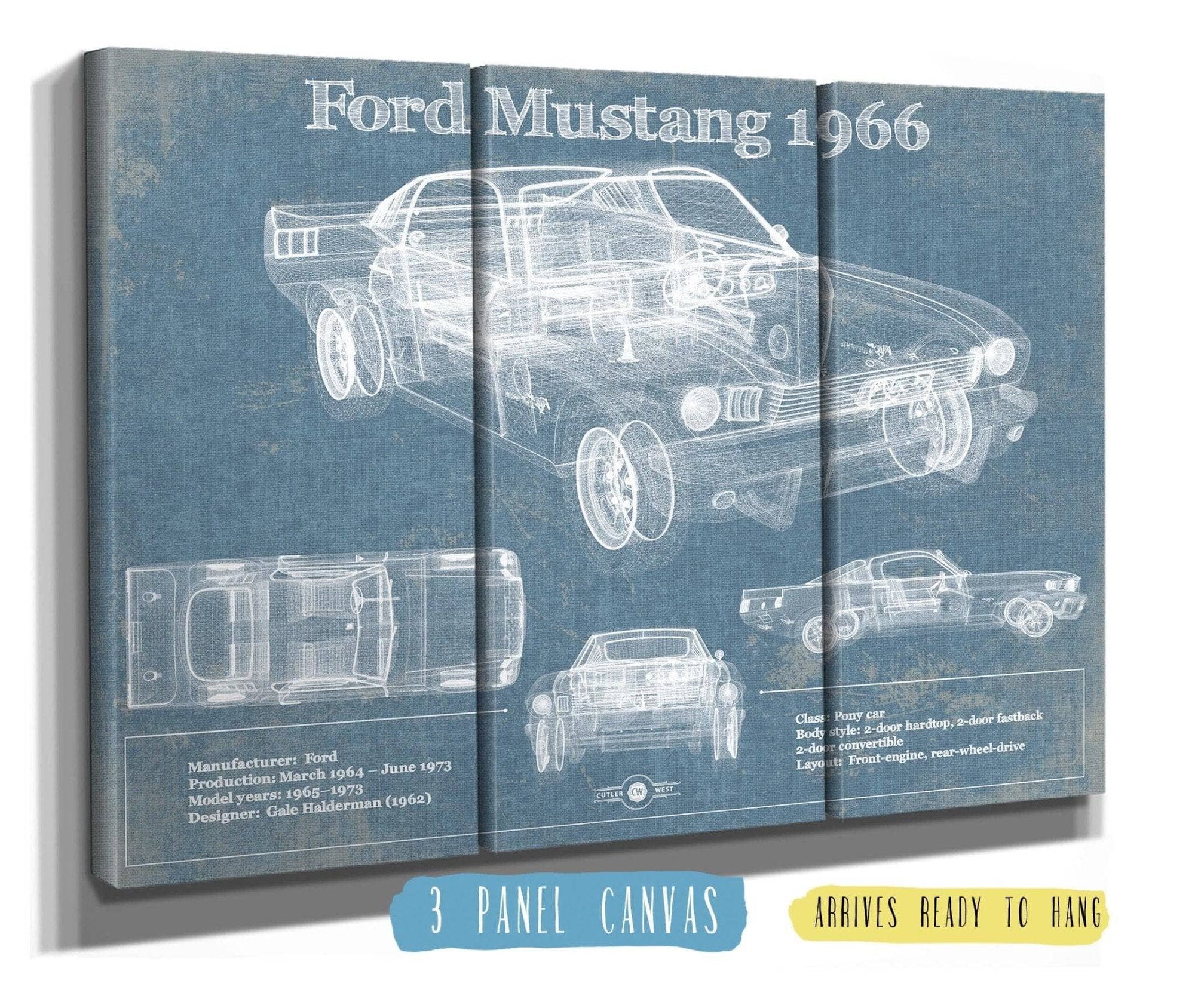 Cutler West Ford Collection 60" x 40" / 3 Panel Canvas Wrap Ford Mustang 1966 Original Blueprint Art 845000229-TOP