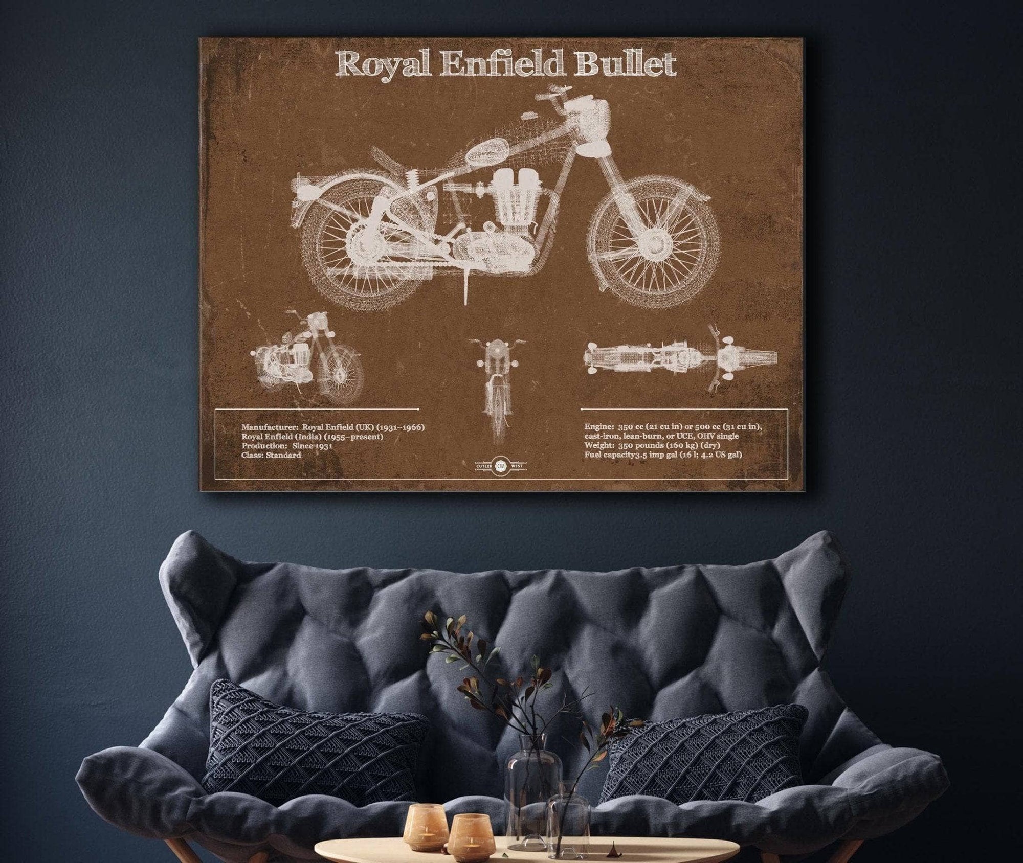 Cutler West Royal Enfield Bullet Blueprint Motorcycle Patent Print