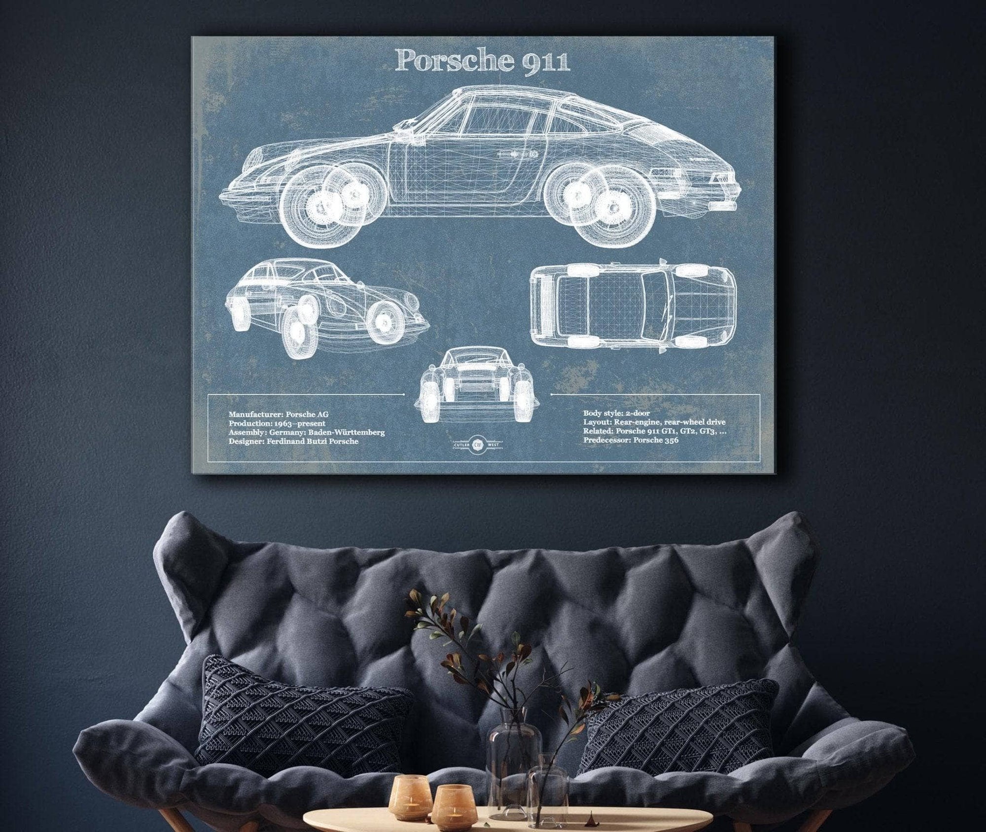 Cutler West Porsche Collection Porsche 911 Vintage Blueprint Auto Print
