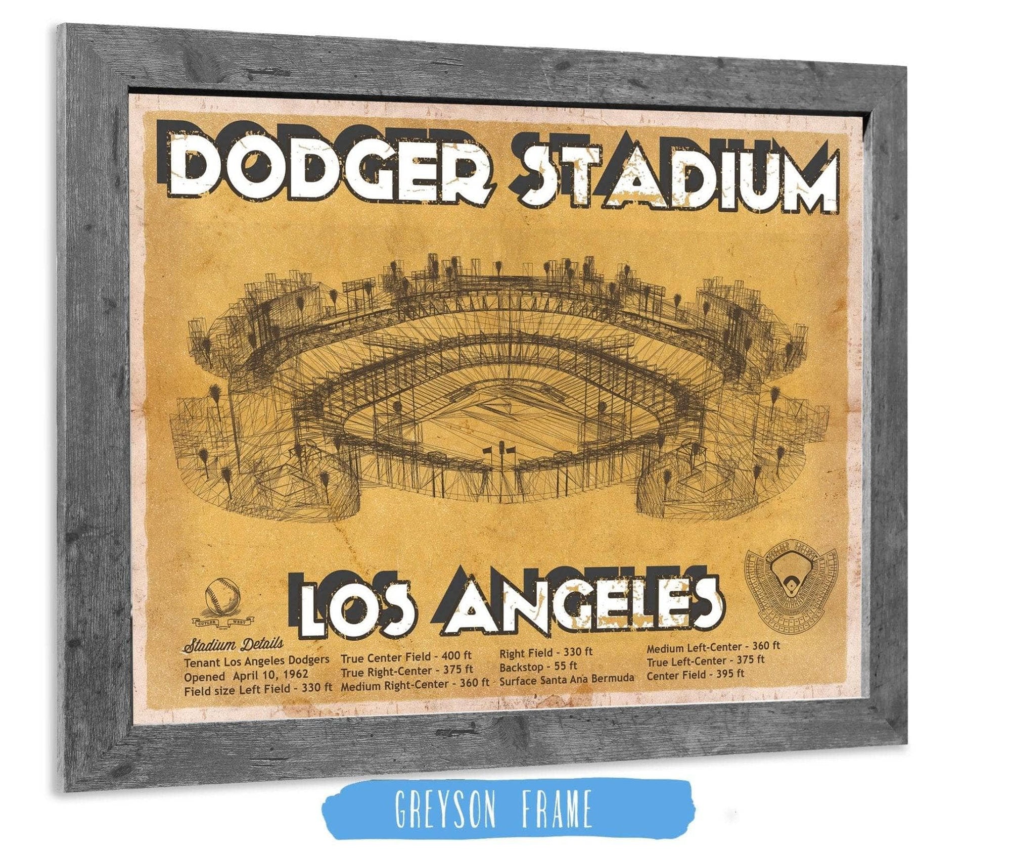 Cutler West Vintage LA Dodgers Stadium Blueprint Baseball Print On