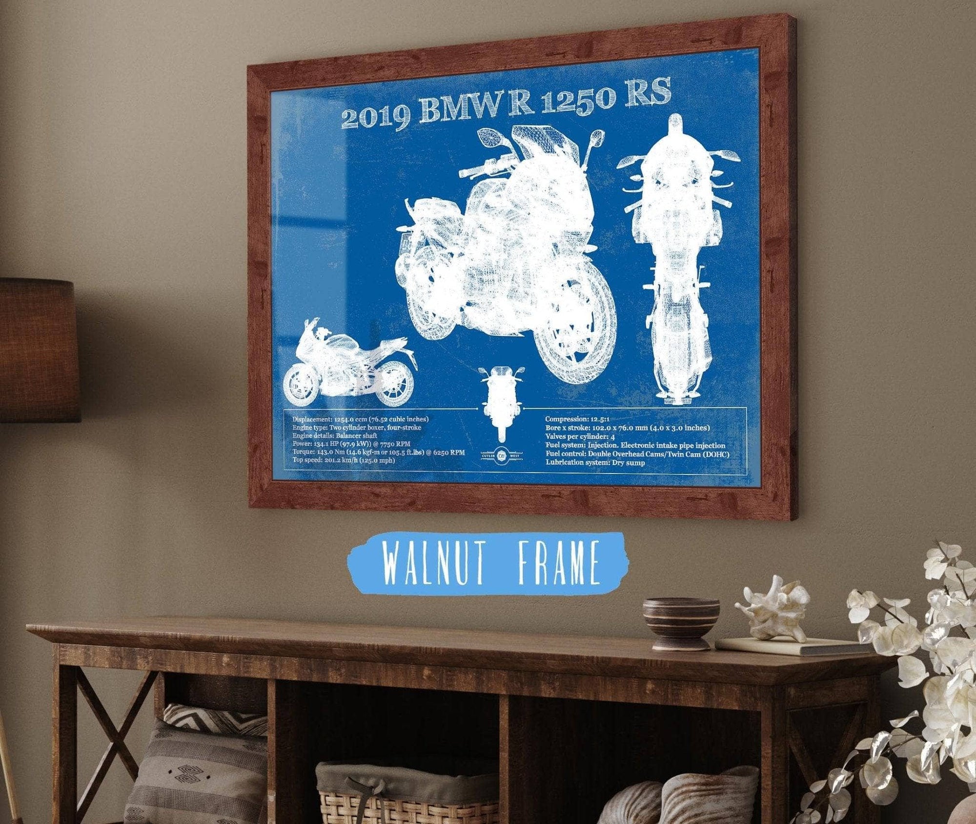 Cutler West Vehicle Collection 2019 BMW R1250RS Vintage Blueprint Auto Print